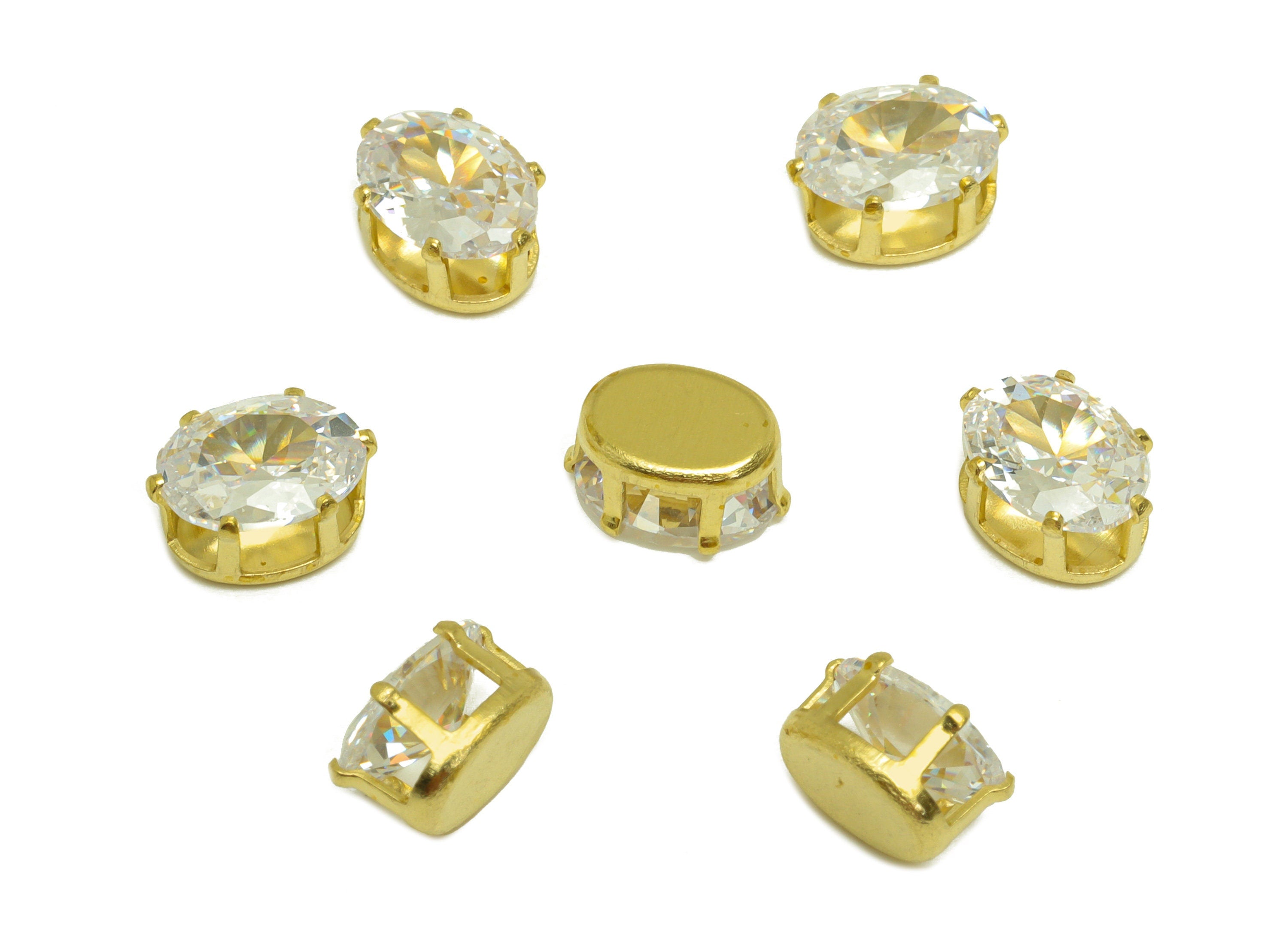 6x8mm Brass CZ Oval Earring Charm - Raw Brass Diamond Pendant - Brass Cubic Zircon Diamond Charm - White Zircon Charm - 8x6x4.9mm - PP10520 - DOMEDBAZAAR