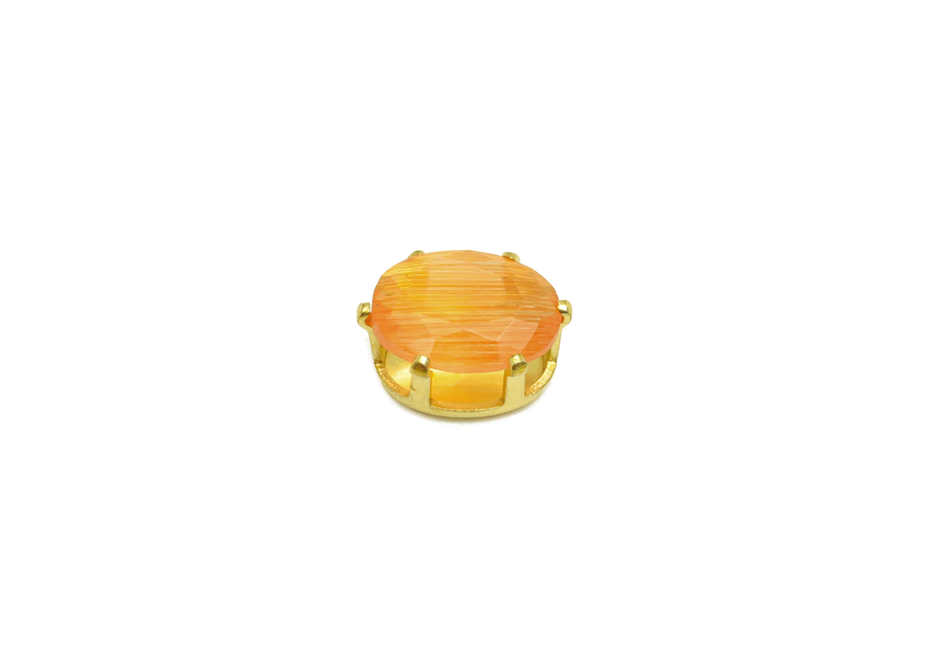 6x8mm Brass CZ Oval Earring Charm - Raw Brass Orange Diamond Pendant - Brass Cat Eye Cubic Zircon Diamond Charm  - 8x6x5mm - PP10537 - DOMEDBAZAAR
