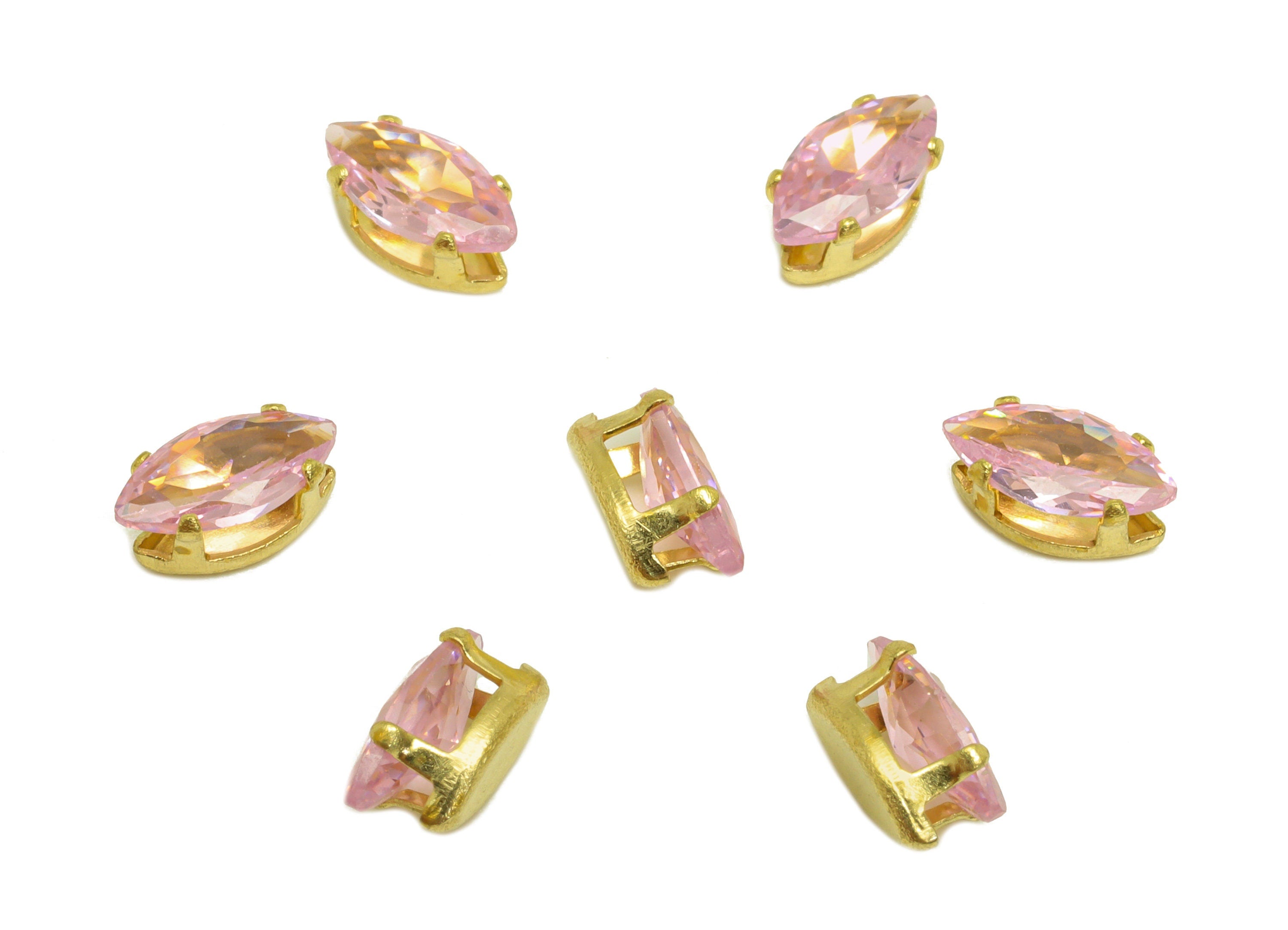 4x8mm Brass CZ Marquise Earring Charm - Raw Brass Diamond Charm - Brass Pink Zircon Charm - For Ring - For Necklace - 8x4x3.9mm - PP10530 - DOMEDBAZAAR