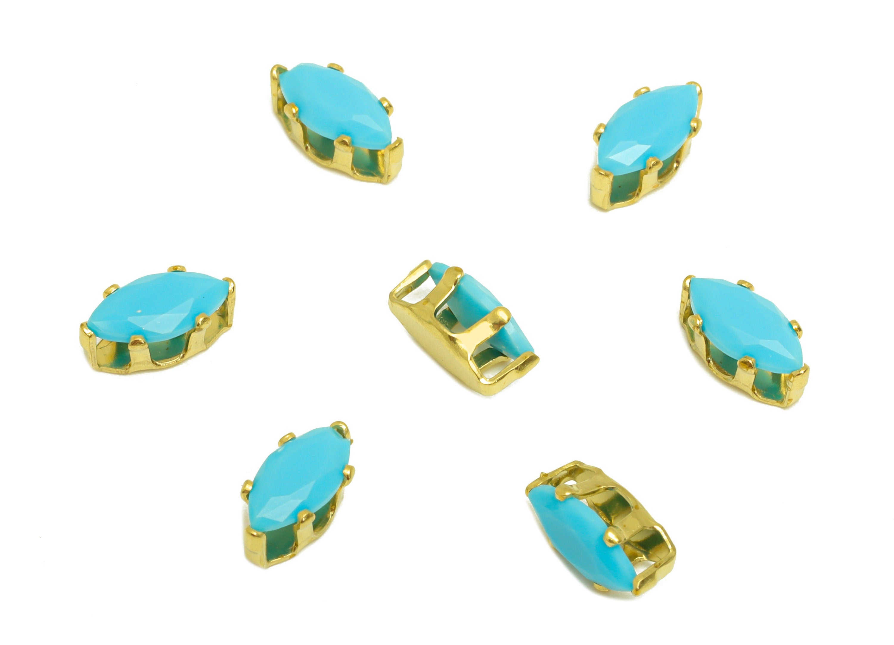 4x8mm Brass CZ Marquise Earring Charm - Raw Brass Diamond Charm - Brass Blue Cubic Zircon Charm - For Ring - For Necklace - 8x4x4mm -PP10536 - DOMEDBAZAAR