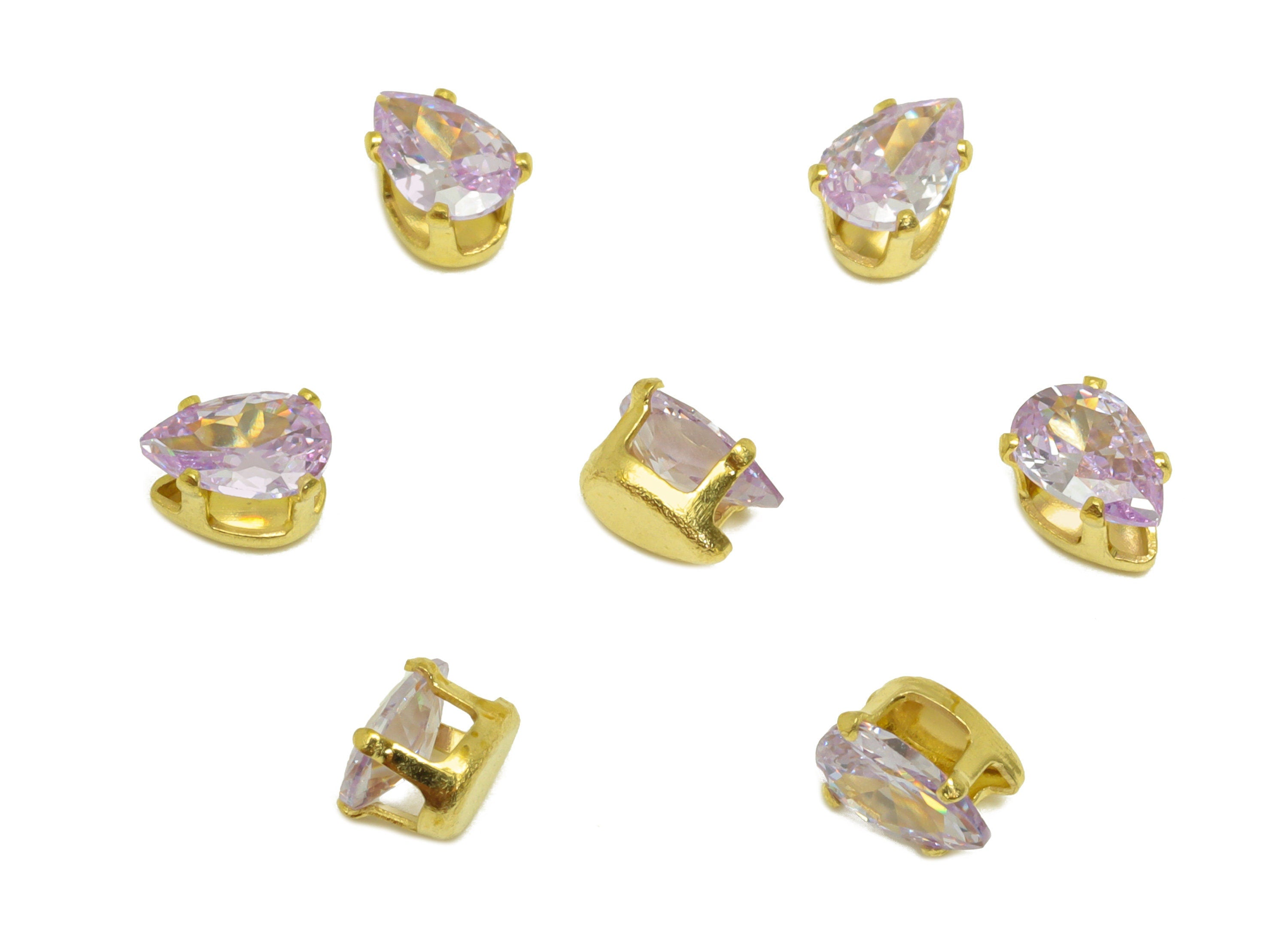 4x6mm Brass CZ Teardrop Earring Charm - Raw Brass Diamond Charm - Brass Purple Cubic Zircon Charm - For Ring - For Necklace -6x4x3mm-PP10525 - DOMEDBAZAAR