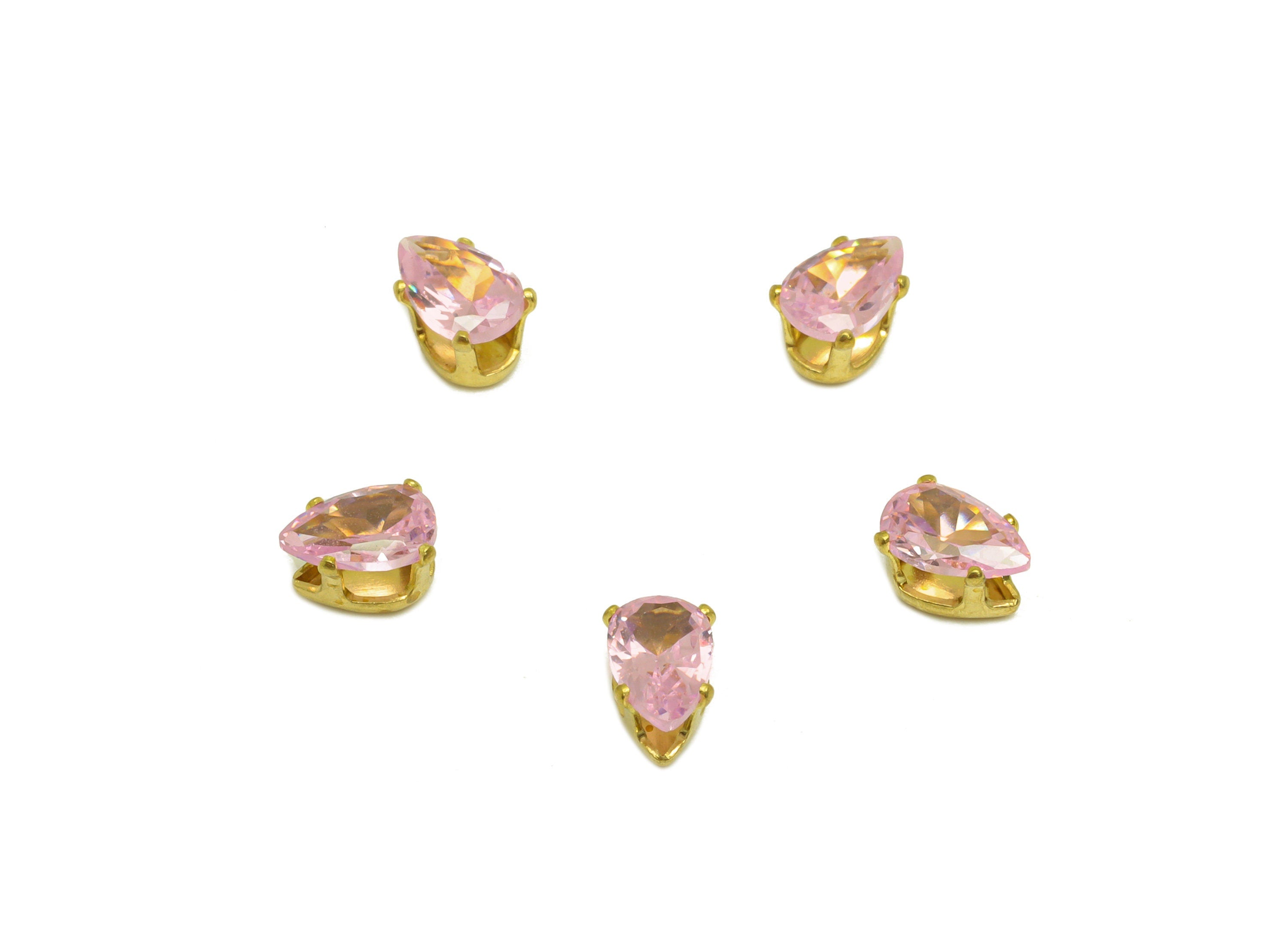 4x6mm Brass CZ Teardrop Earring Charm - Raw Brass Diamond Charm - Brass Pink Zircon Charm - For Ring - For Necklace - 6x4x3mm-PP10529 - DOMEDBAZAAR