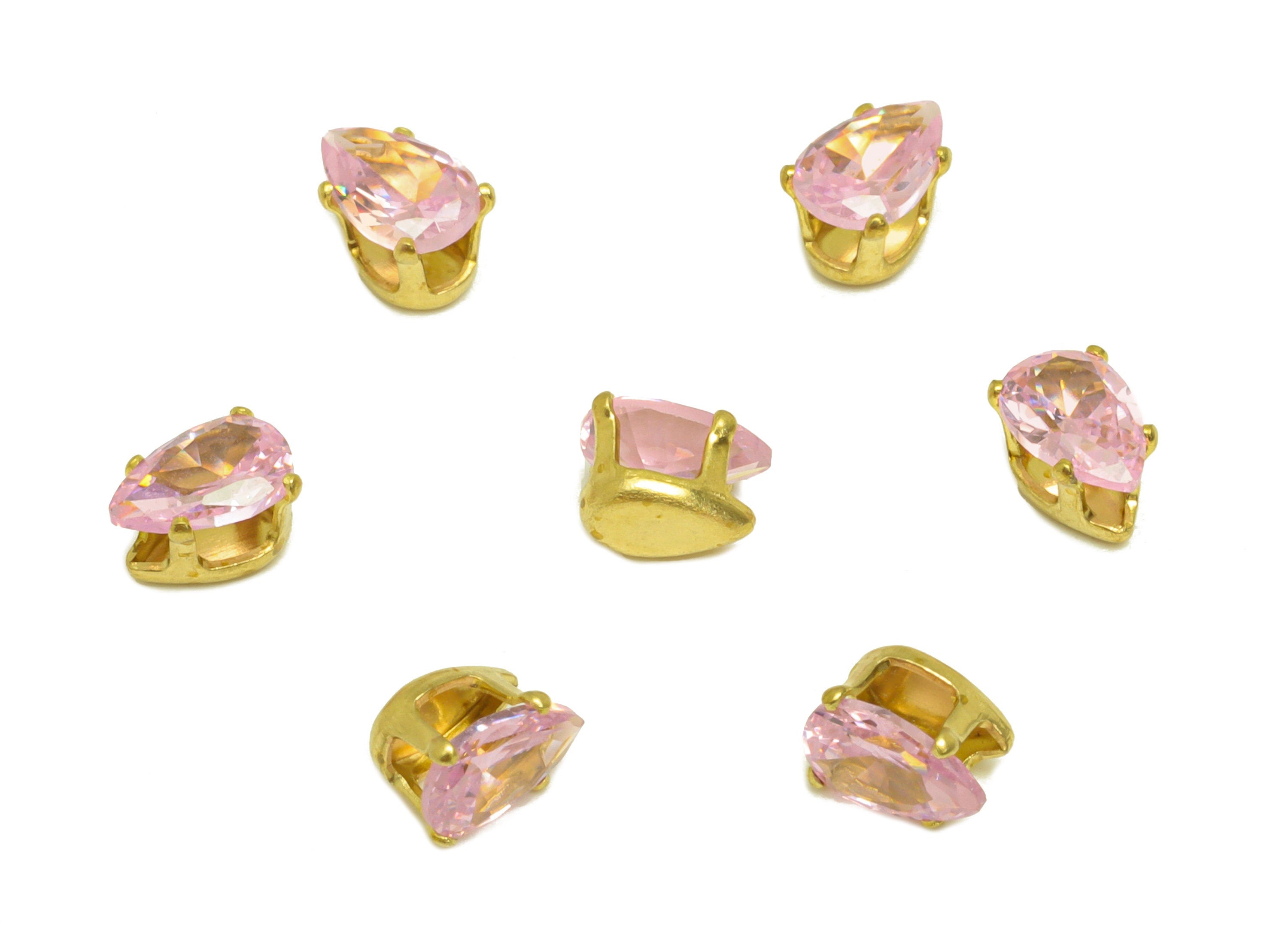 4x6mm Brass CZ Teardrop Earring Charm - Raw Brass Diamond Charm - Brass Pink Zircon Charm - For Ring - For Necklace - 6x4x3mm-PP10529 - DOMEDBAZAAR