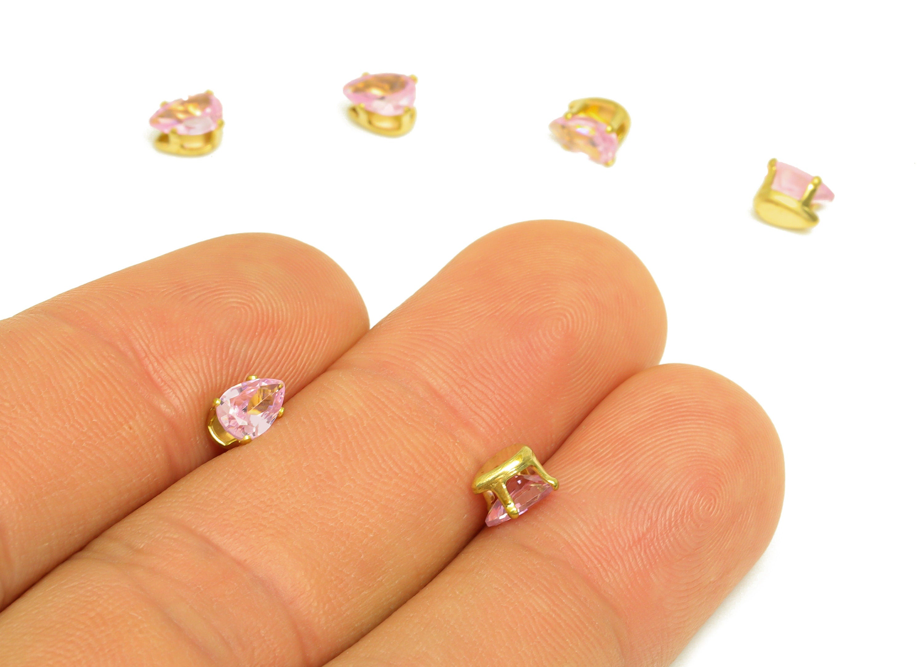 4x6mm Brass CZ Teardrop Earring Charm - Raw Brass Diamond Charm - Brass Pink Zircon Charm - For Ring - For Necklace - 6x4x3mm-PP10529 - DOMEDBAZAAR