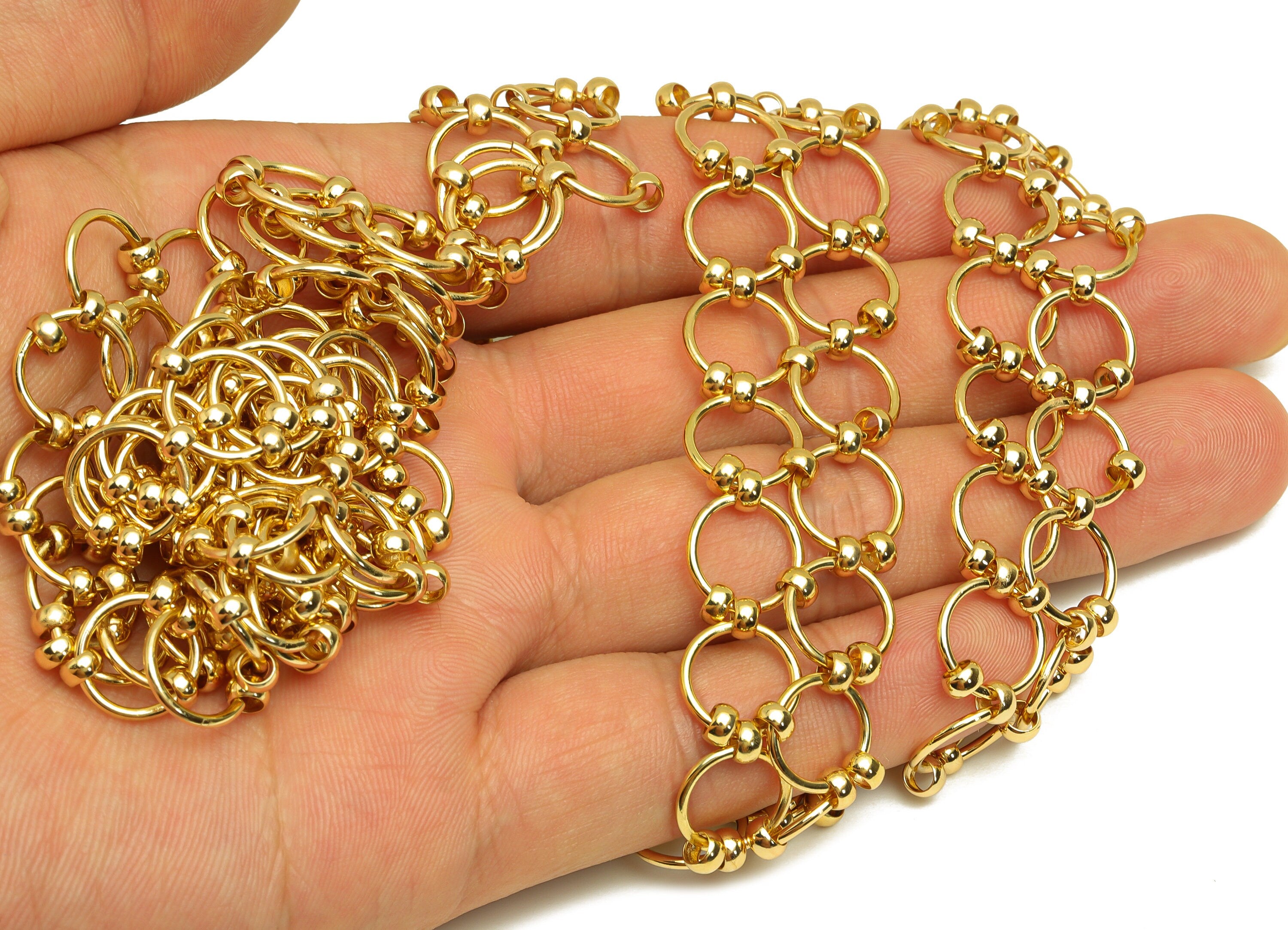 1.2*11.5 mm Brass Round Link Chain - Brass Gold Open Link Chain Large Chunky Chain -For Necklace - 18K Real Gold Plating - 11x14x1mm-RGP6741 - DOMEDBAZAAR