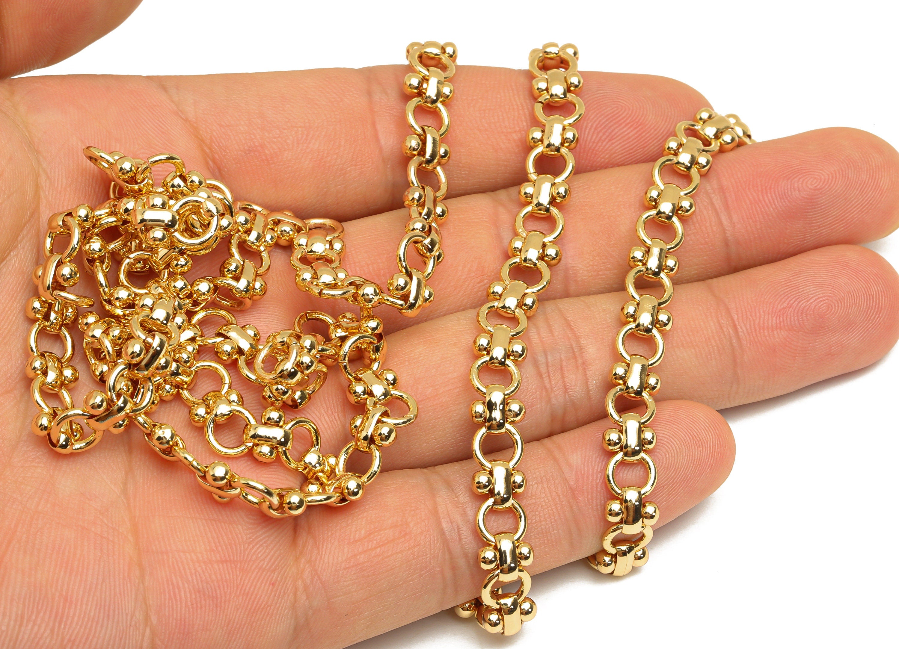 Brass Gold Handmade Chain - Brass Oval Link Chain - Brass Handmade Link Chain - Barbell Handmade - 18K Real Gold Plating - 10x6x3mm -RGP6763 - DOMEDBAZAAR