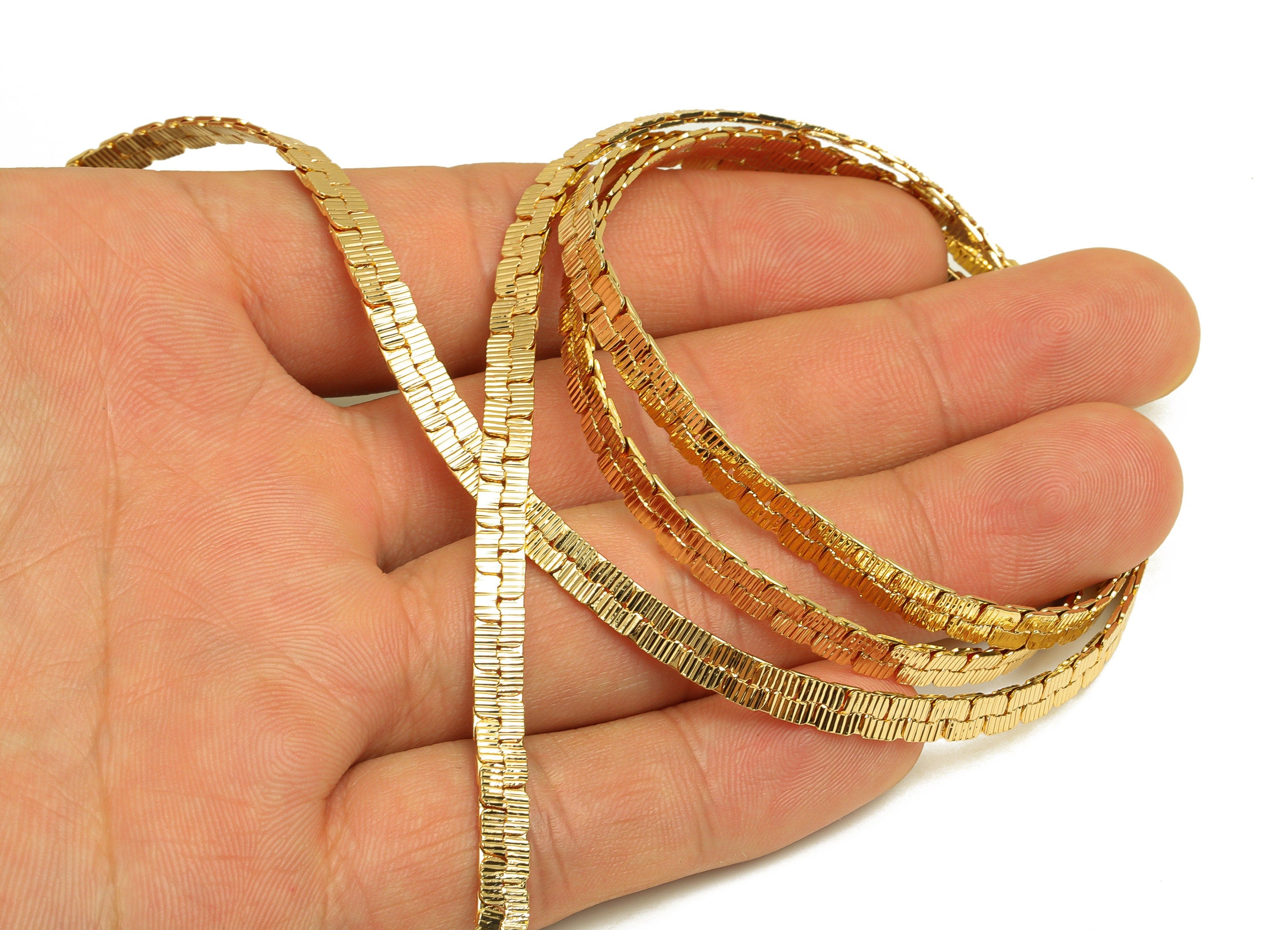 Brass Herringbone Snake Chain - Flat Snake Chain - Textured Snake Chain - Snake Chain - 18K Real Gold Plating - 4.5x1mm - RGP6739 - DOMEDBAZAAR
