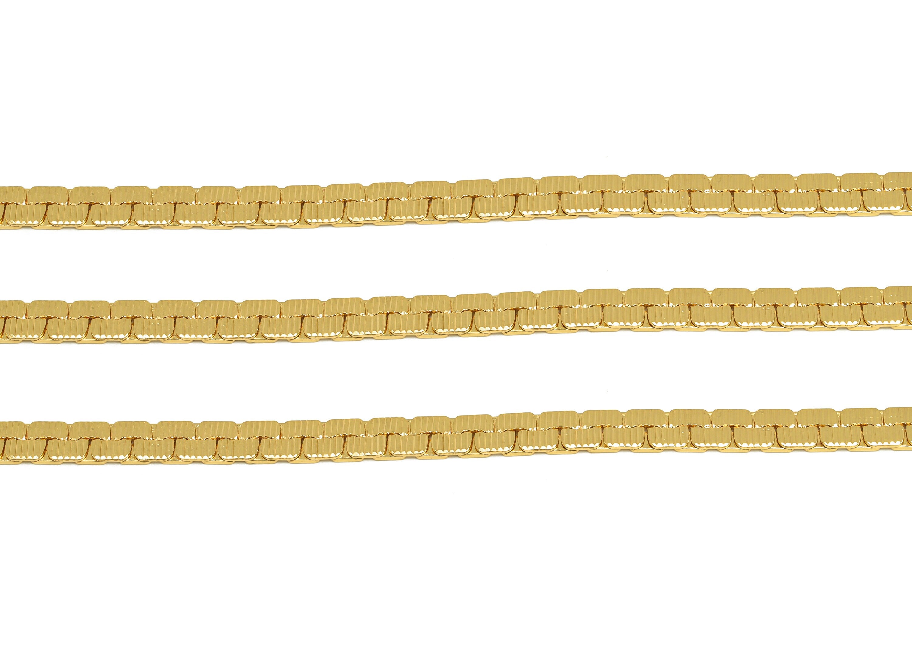 Brass Herringbone Snake Chain - Flat Snake Chain - Textured Snake Chain - Snake Chain - 18K Real Gold Plating - 5.4x1.4mm - RGP6738 - DOMEDBAZAAR