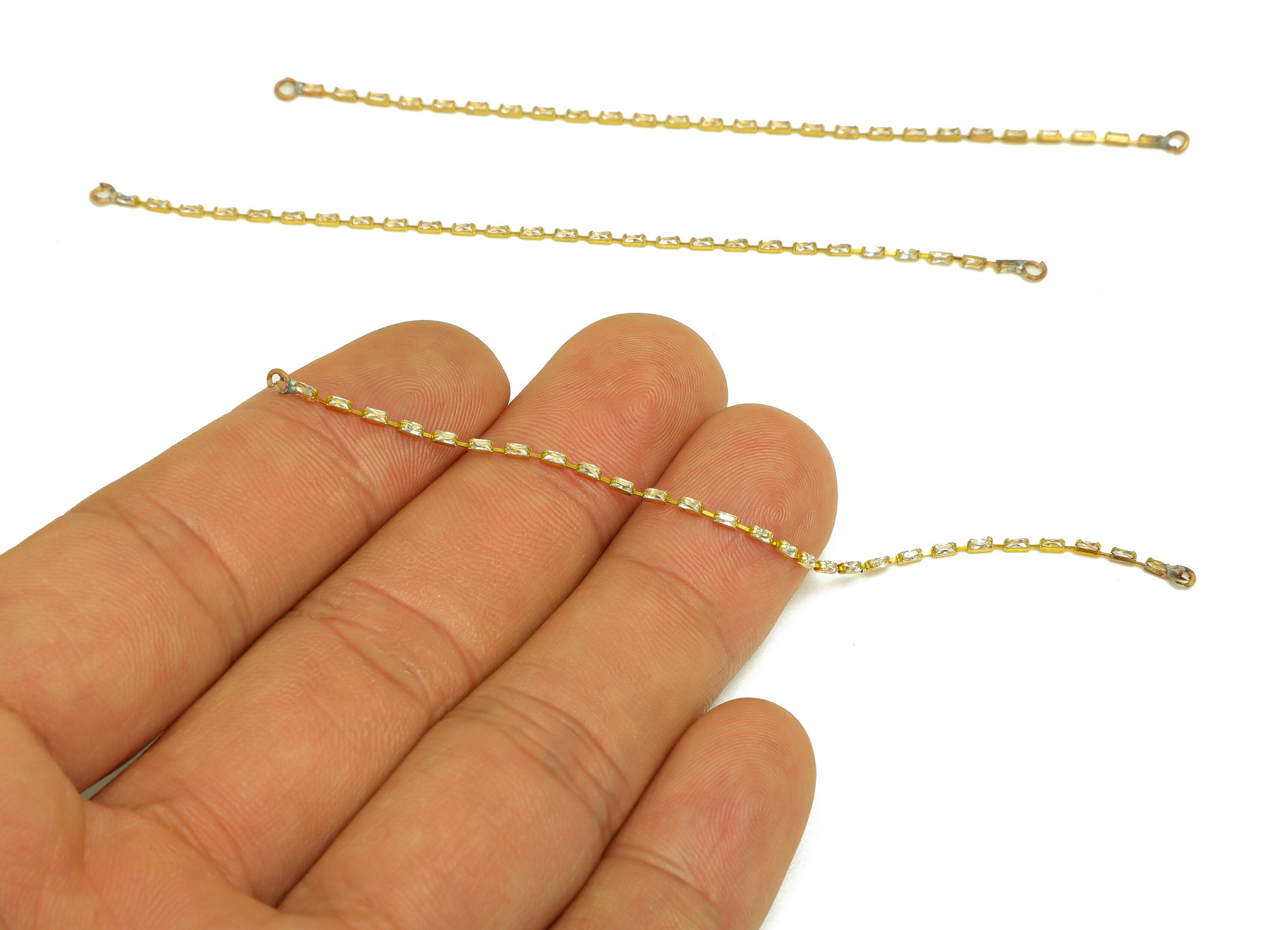 9cm Brass CZ Tassel Earring Connector - Brass Rectangle Zircon Tassel Charms - Brass Cubic Zircon Chain Dangle Charm - 9x1x1.3mm - PP10632-9 - DOMEDBAZAAR