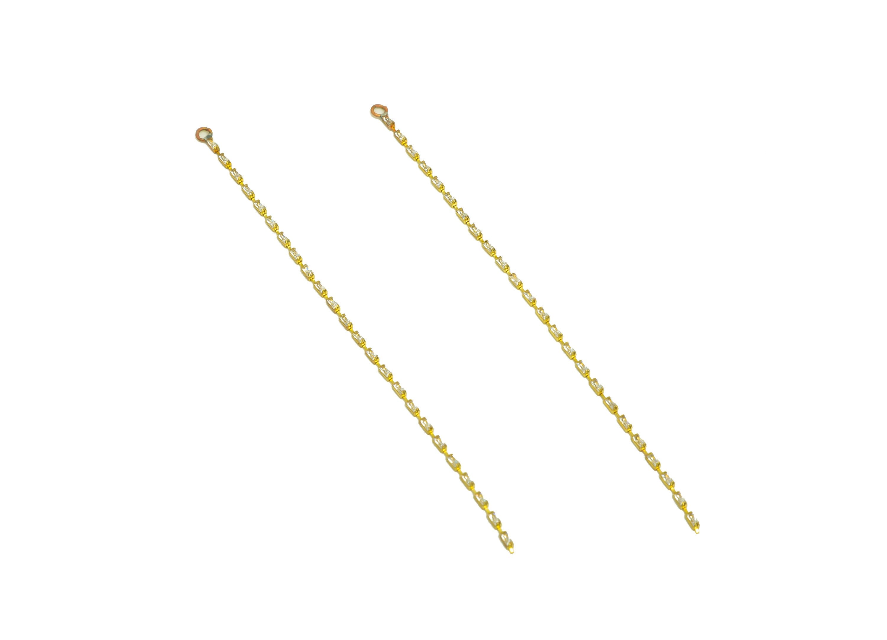 8cm Brass CZ Tassel Earring Charm - Brass Rectangle Zircon Tassel Charms - Brass Cubic Zircon Chain Dangle Charm - 8x1x1.3mm - PP10631-8 - DOMEDBAZAAR