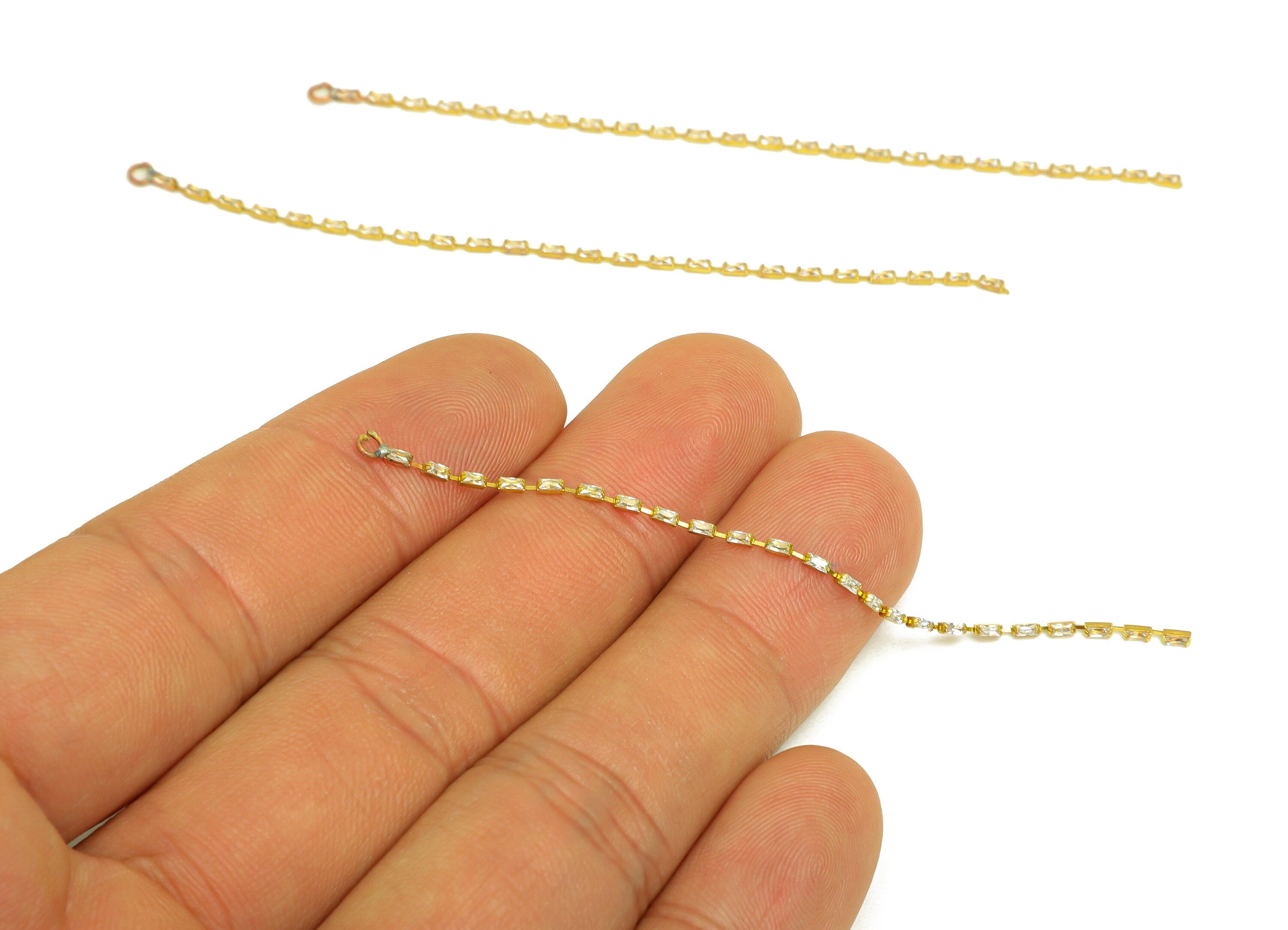 8cm Brass CZ Tassel Earring Charm - Brass Rectangle Zircon Tassel Charms - Brass Cubic Zircon Chain Dangle Charm - 8x1x1.3mm - PP10631-8 - DOMEDBAZAAR