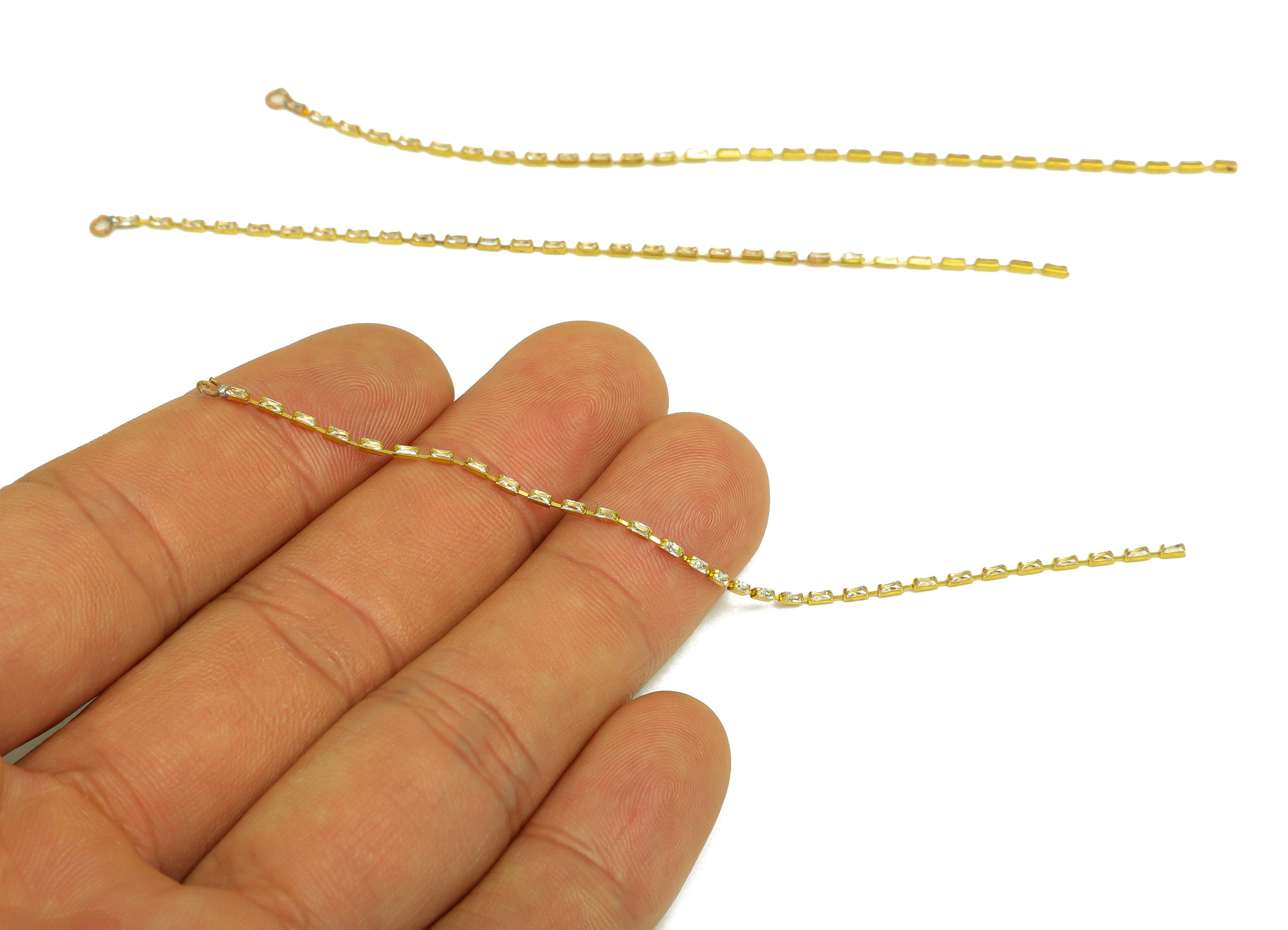 10cm Brass CZ Tassel Earring Charm - Brass Rectangle Zircon Tassel Charms - Brass Cubic Zircon Chain Dangle Charm - 10x1x1.3mm - PP10631-10 - DOMEDBAZAAR