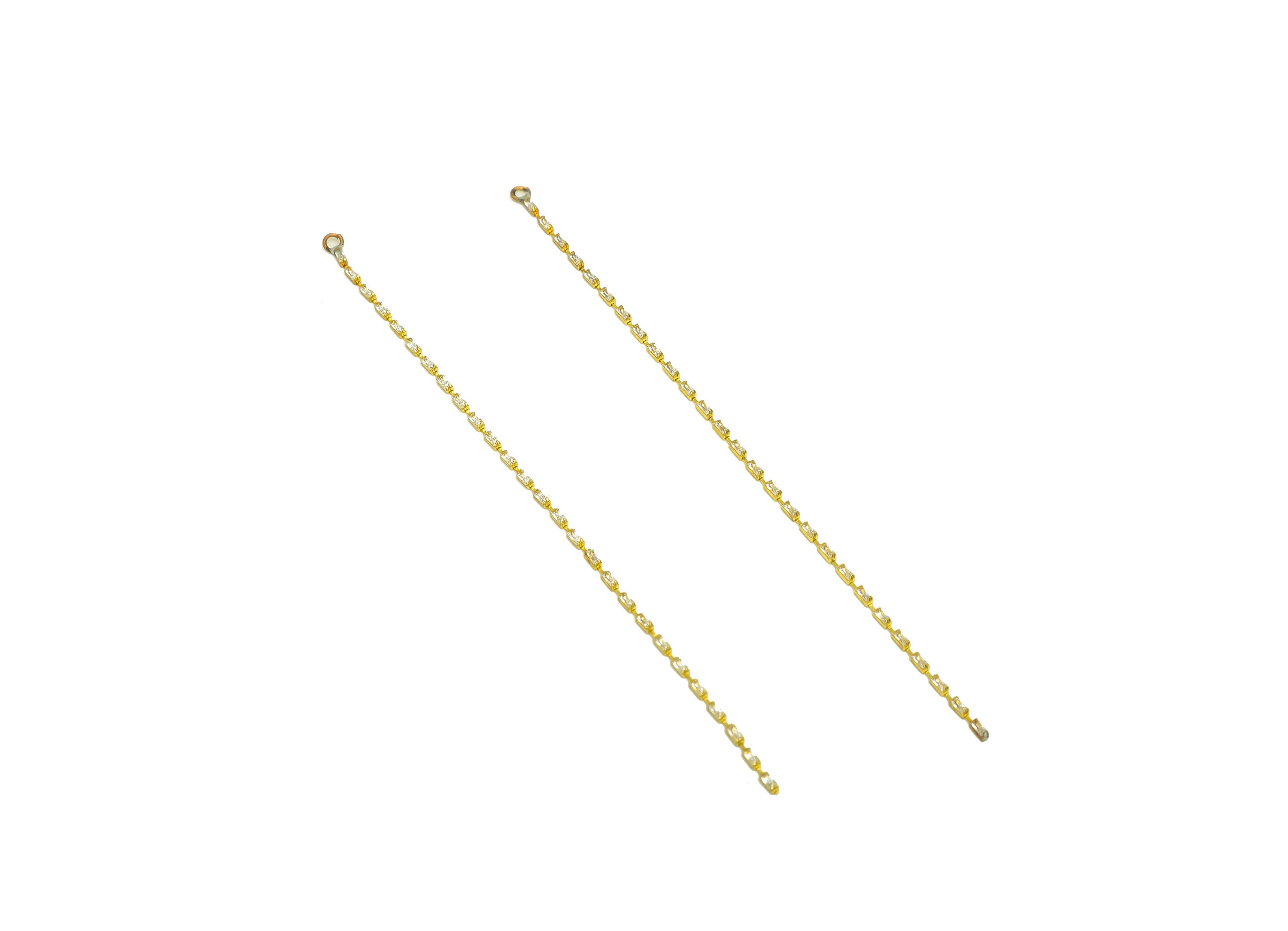 9cm Brass CZ Tassel Earring Charm - Brass Rectangle Zircon Tassel Charms - Brass Cubic Zircon Chain Dangle Charm - 9x1x1.3mm - PP10631-9 - DOMEDBAZAAR