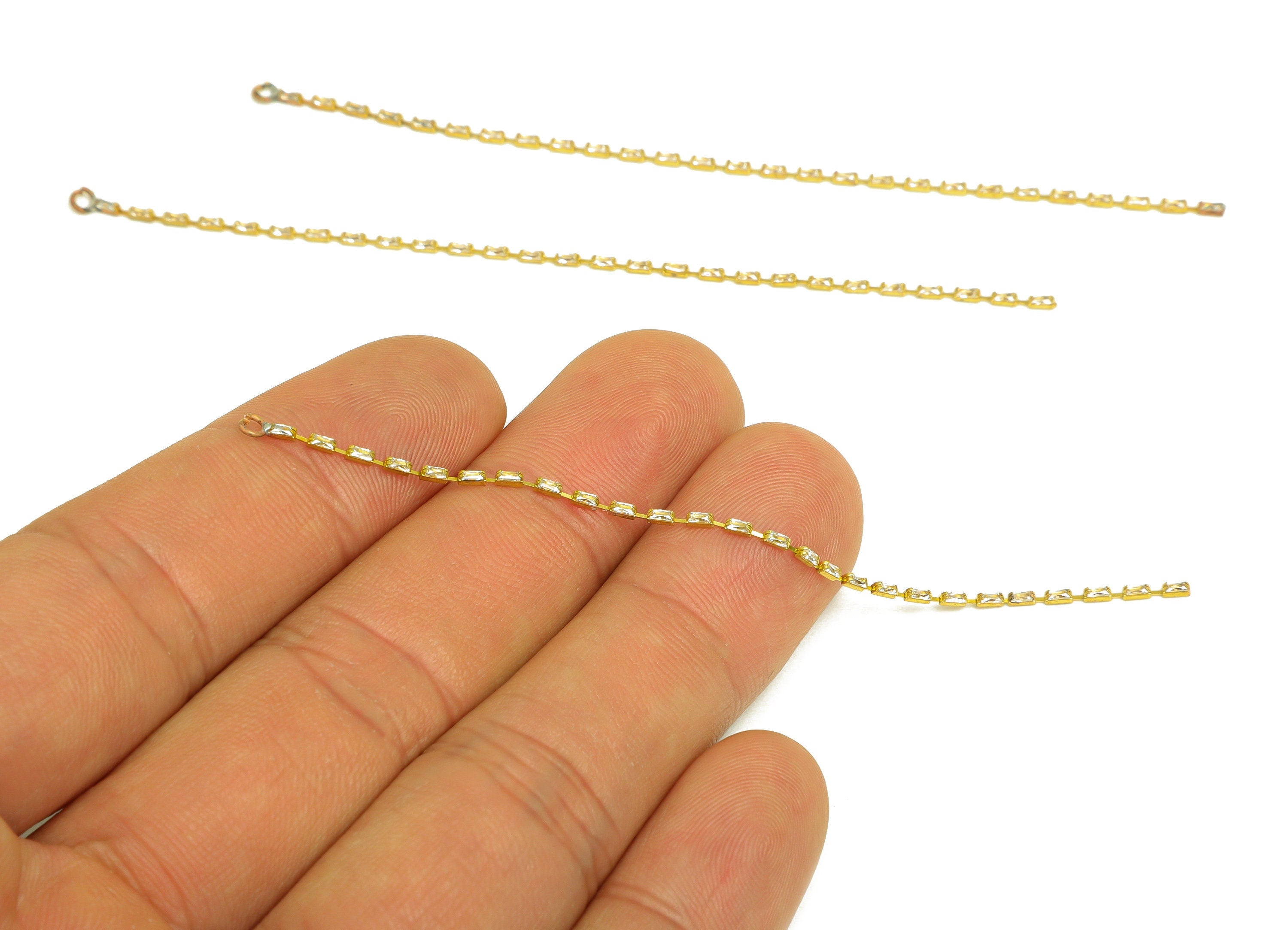 9cm Brass CZ Tassel Earring Charm - Brass Rectangle Zircon Tassel Charms - Brass Cubic Zircon Chain Dangle Charm - 9x1x1.3mm - PP10631-9 - DOMEDBAZAAR