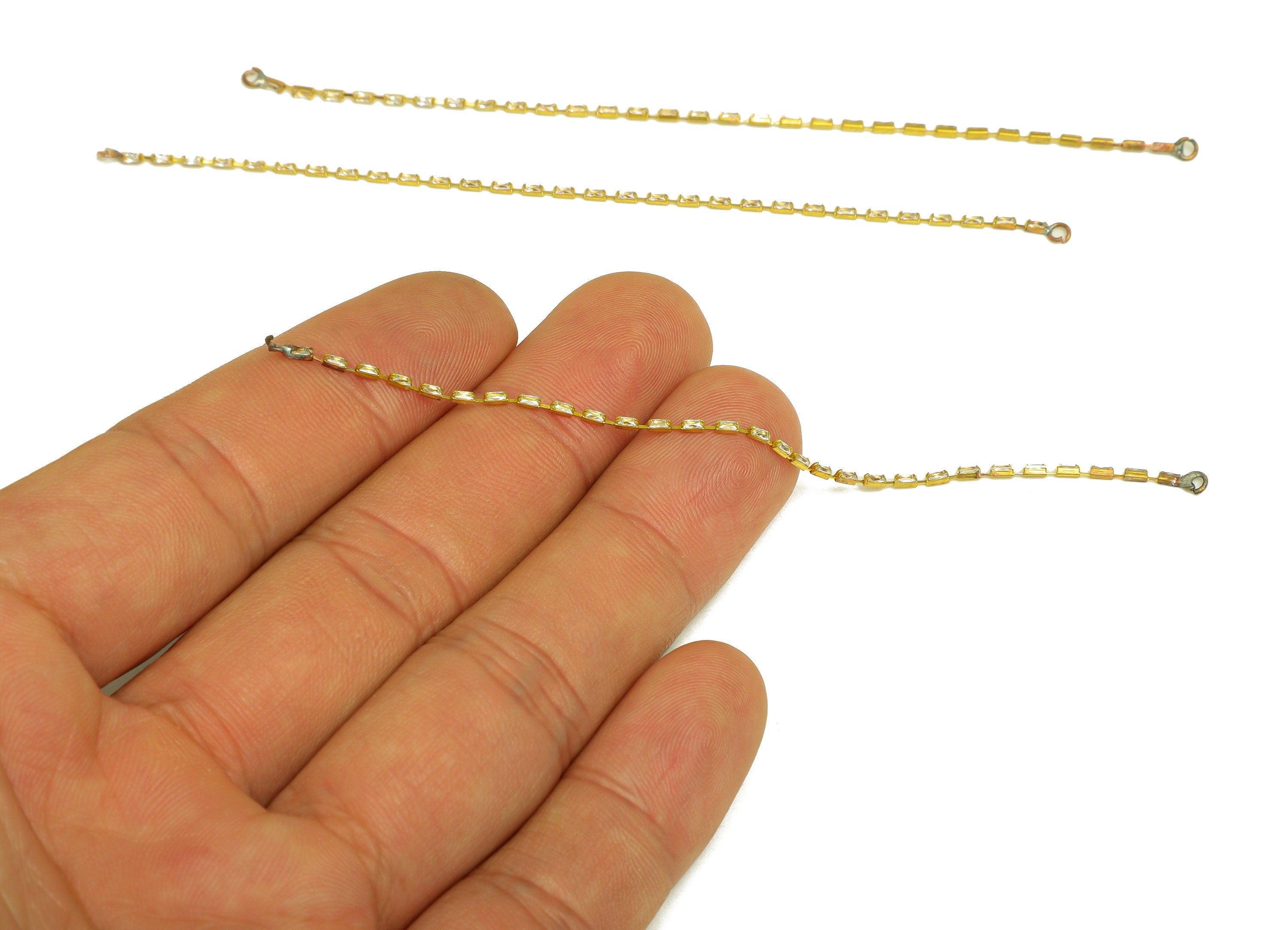 10cm CZ Tassel Earring Connector - Brass Tassel Rectangle Earring Charm - Brass Cubic Zircon Chain Dangle Charm - 10x1x1.3mm - PP10632-10 - DOMEDBAZAAR