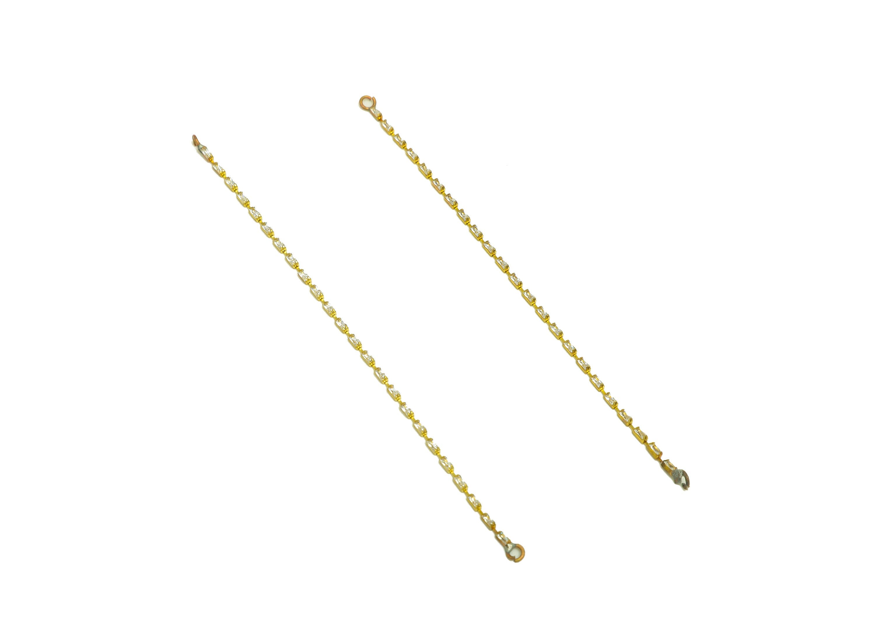 8cm CZ Tassel Earring Connector - Brass Tassel Rectangle Earring Charm - Brass Cubic Zircon Chain Dangle Charm - 8x1x1.3mm - PP10632-8 - DOMEDBAZAAR