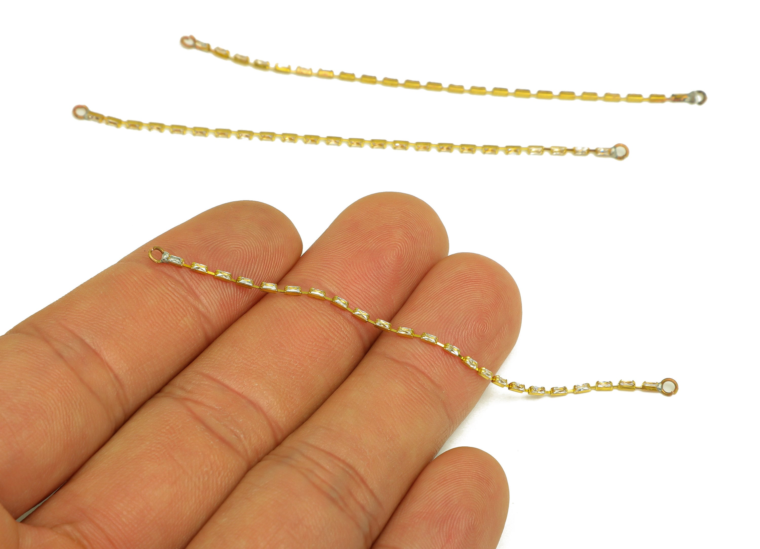 8cm CZ Tassel Earring Connector - Brass Tassel Rectangle Earring Charm - Brass Cubic Zircon Chain Dangle Charm - 8x1x1.3mm - PP10632-8 - DOMEDBAZAAR