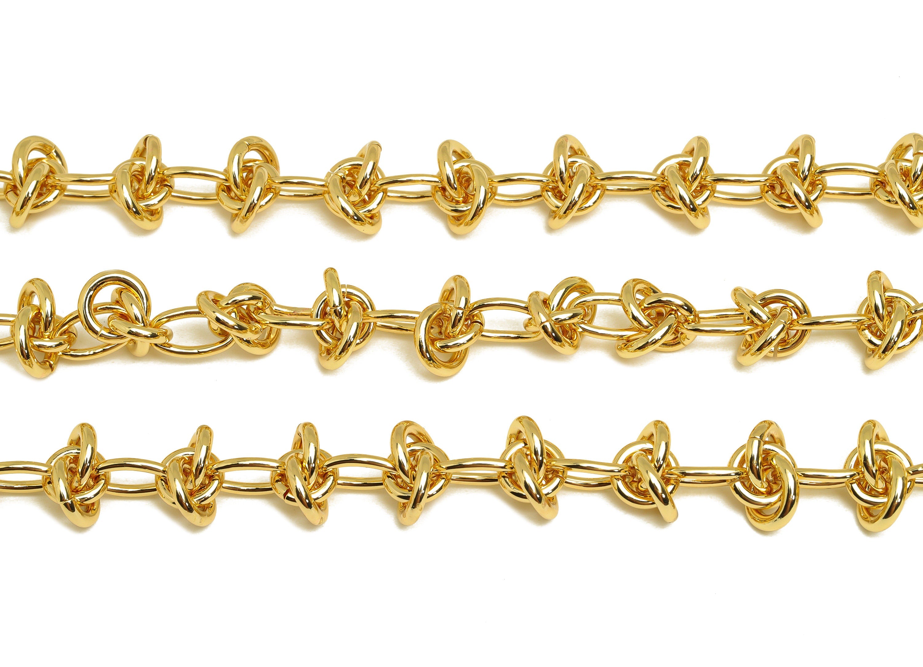 Brass Knot Chain - Brass Thick Chunky Chian - Brass Mini Chunky Chain - Handmade Bracelet Chain - 18K Real Gold Plating - 16.7x2mm - RGP6746 - DOMEDBAZAAR