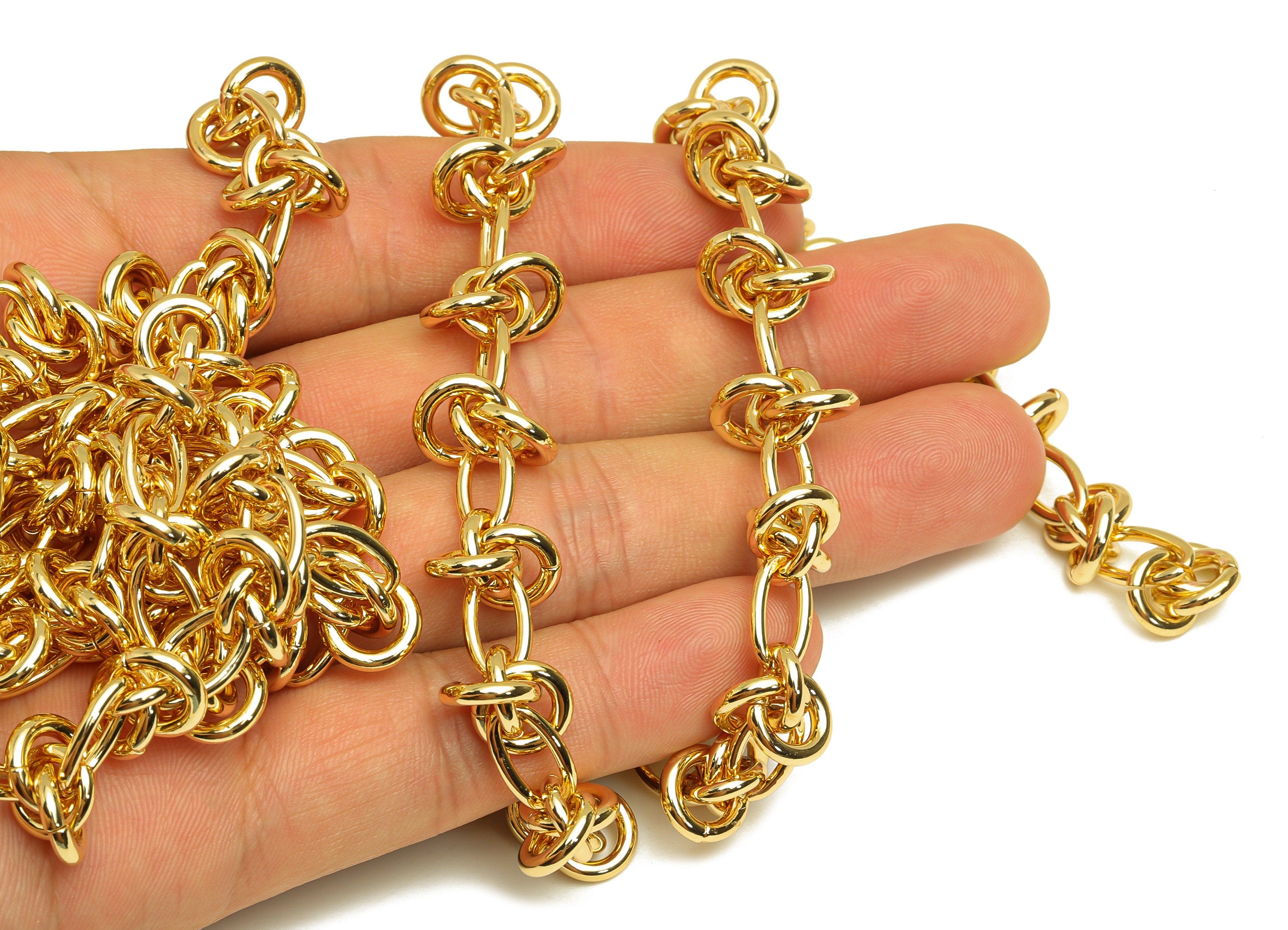 Brass Knot Chain - Brass Thick Chunky Chian - Brass Mini Chunky Chain - Handmade Bracelet Chain - 18K Real Gold Plating - 16.7x2mm - RGP6746 - DOMEDBAZAAR