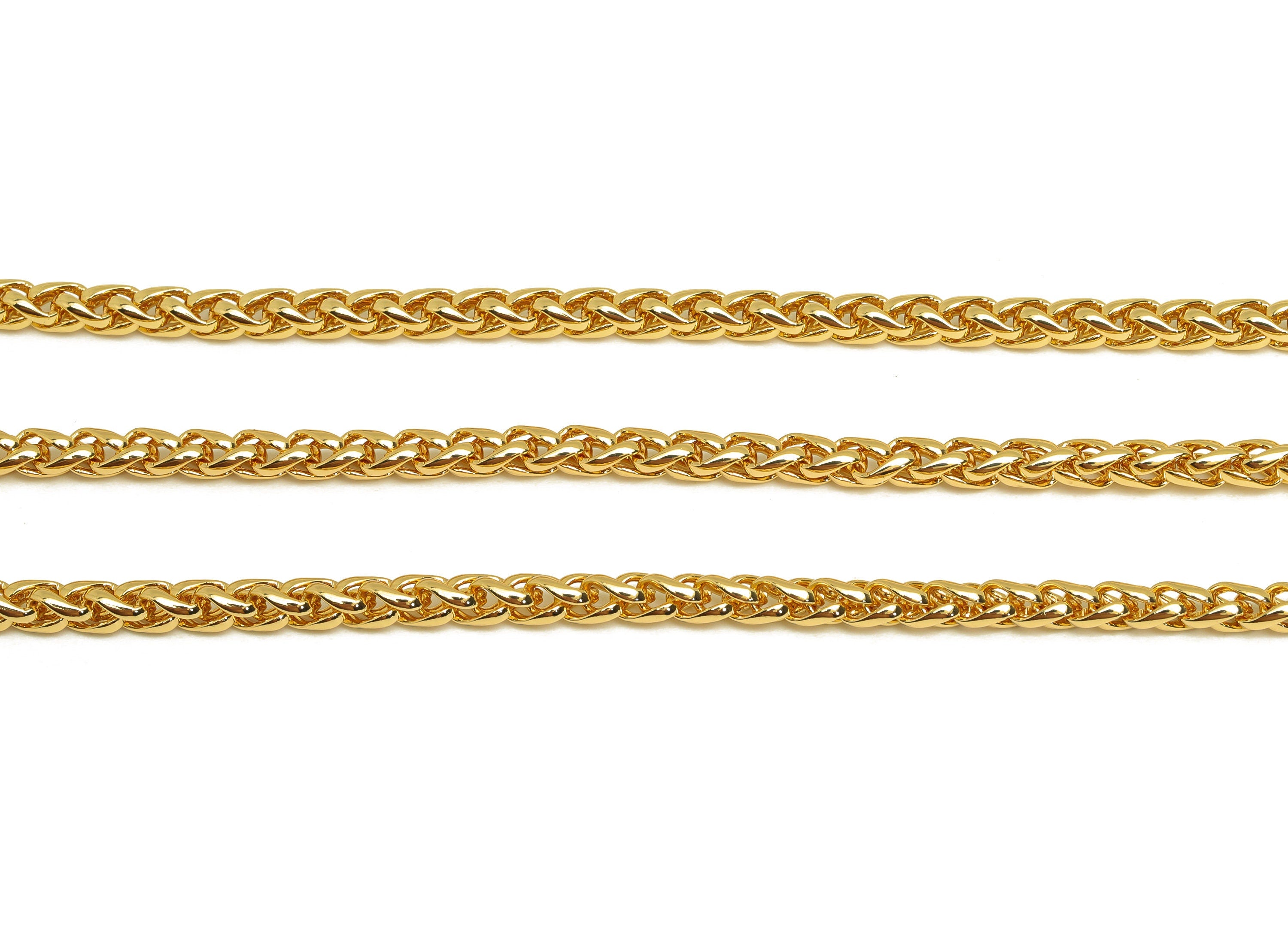 4.0 Braid Chain - Brass Wheat Chain - Brass Gold Wheat Chain - Brass Hammered Bracelet Chain - 18K Real Gold Plating - RGP6736 - DOMEDBAZAAR