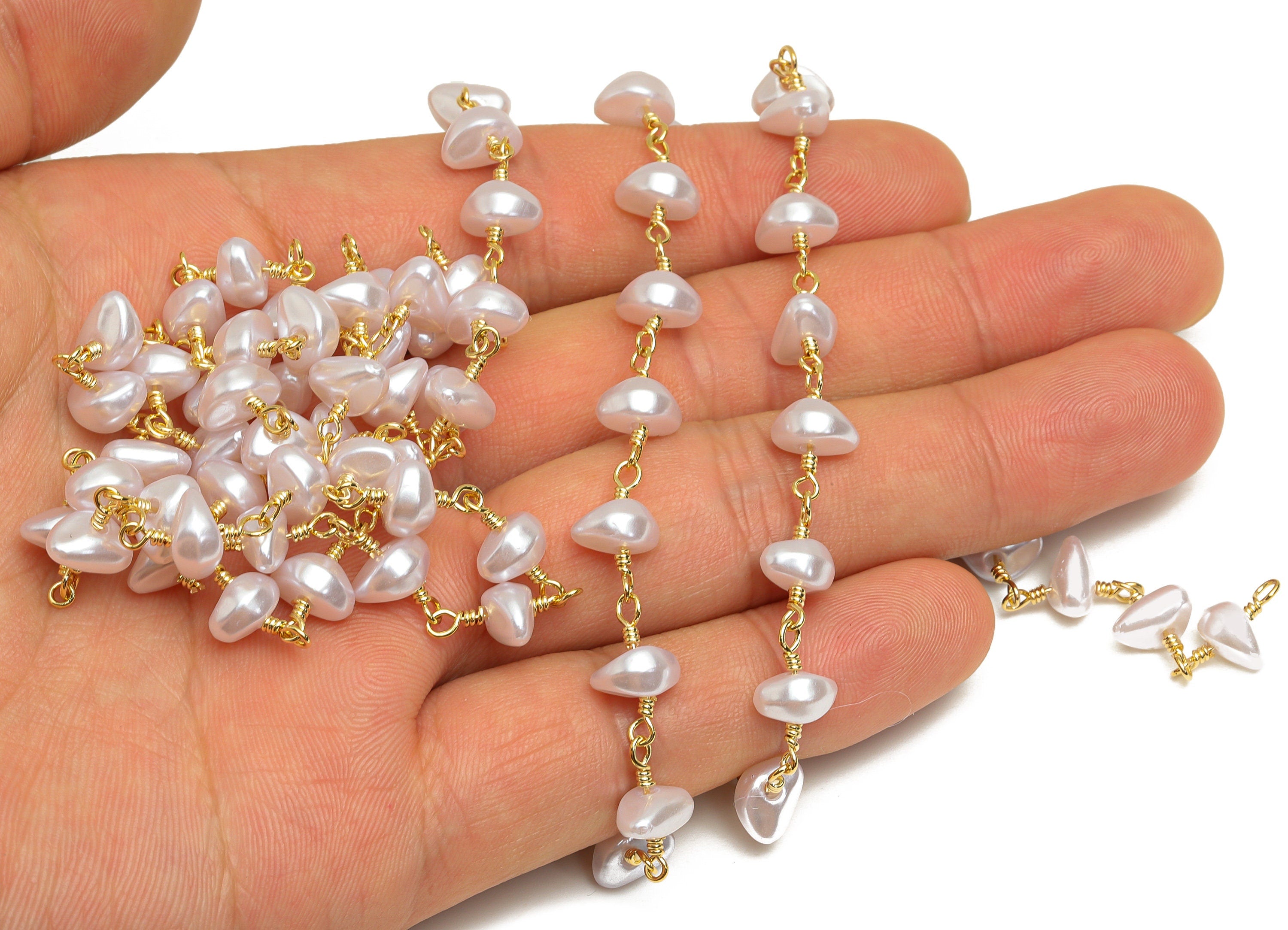 Brass Pearl Chain - Brass Pearl Satellite Chain - Brass Handmade Pearl Satellite Chain - 18K Real Gold Plating - 13x8.2x5.8mm- RGP6759 - DOMEDBAZAAR