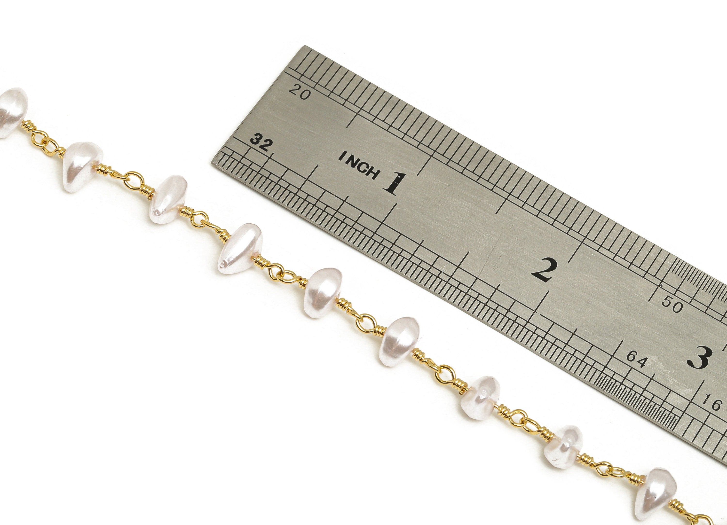 Brass Pearl Chain - Brass Pearl Satellite Chain - Brass Handmade Pearl Satellite Chain - 18K Real Gold Plating - 13x8.2x5.8mm- RGP6759 - DOMEDBAZAAR