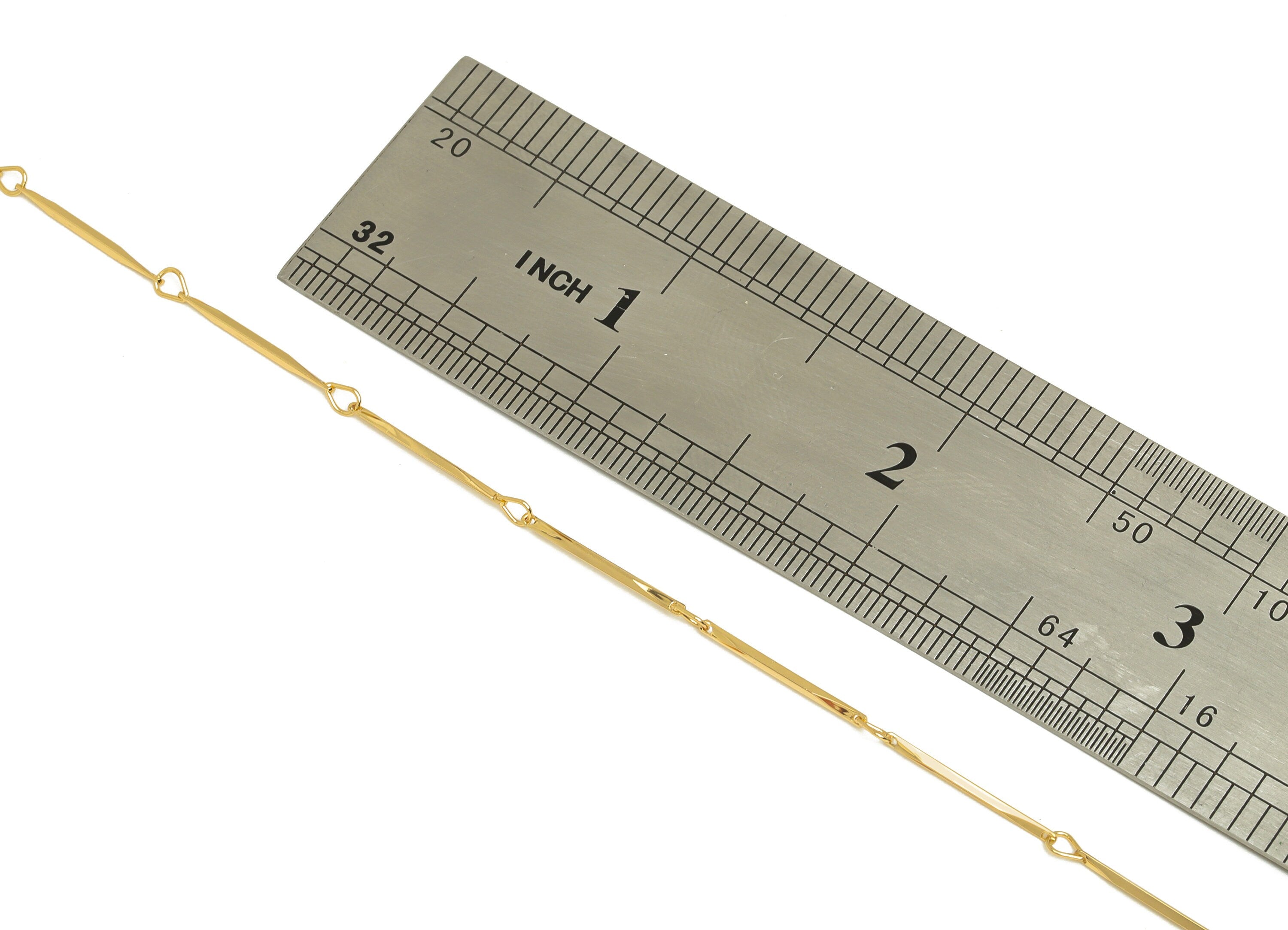 Brass Flat Bar Chain - Brass Bar Satellite Chain - Brass Soldered Flat Bar Chain - 18K Real Gold Plating - 14.8x0.8x0.71mm - RGP6753 - DOMEDBAZAAR