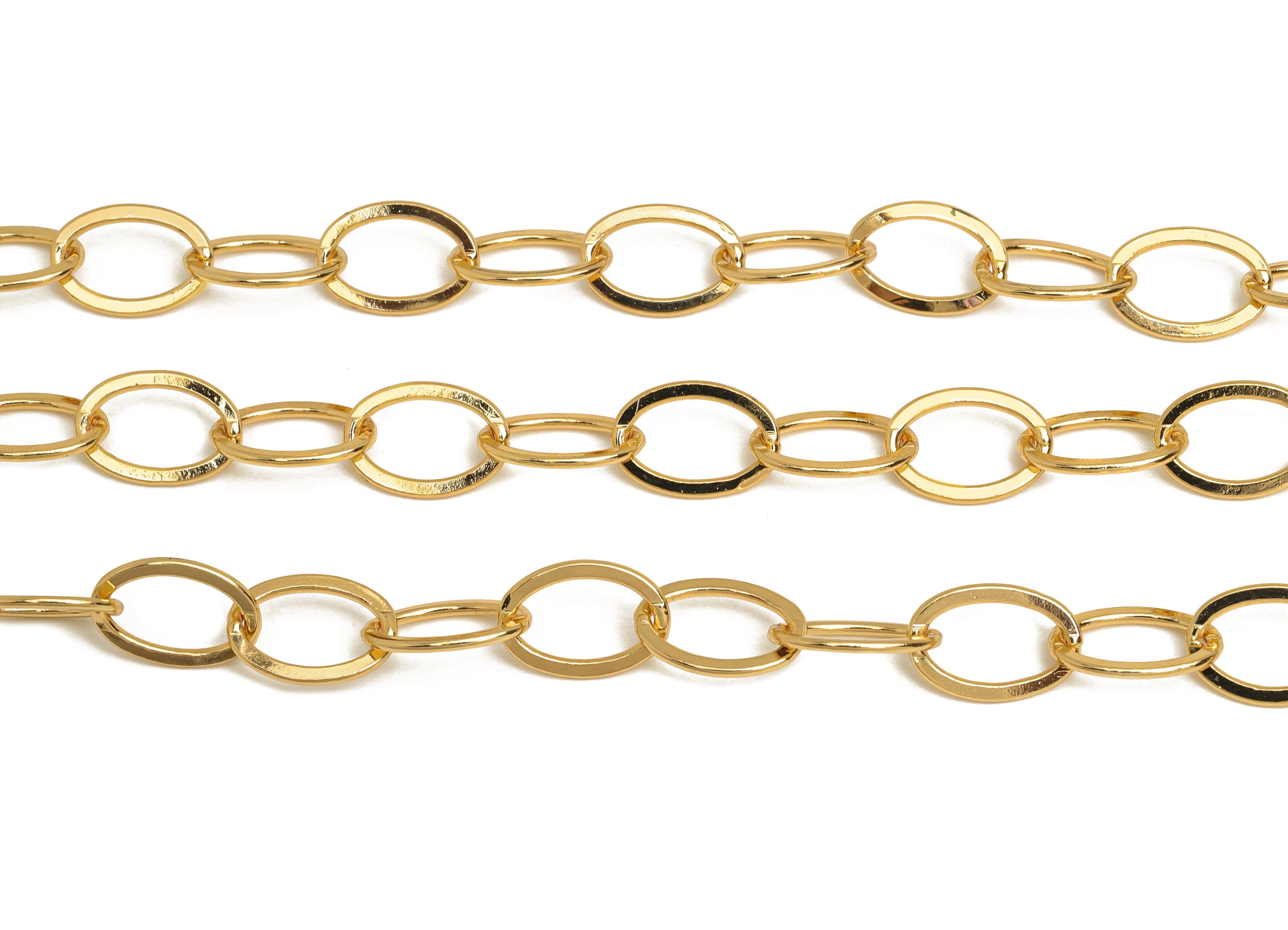 Brass Flat Oval Link Chain - Brass Large Oval Link Chain - Brass Chunky Chain - Bracelet Chain - 18K Real Gold Plating - 12x8x1mm - RGP6754 - DOMEDBAZAAR
