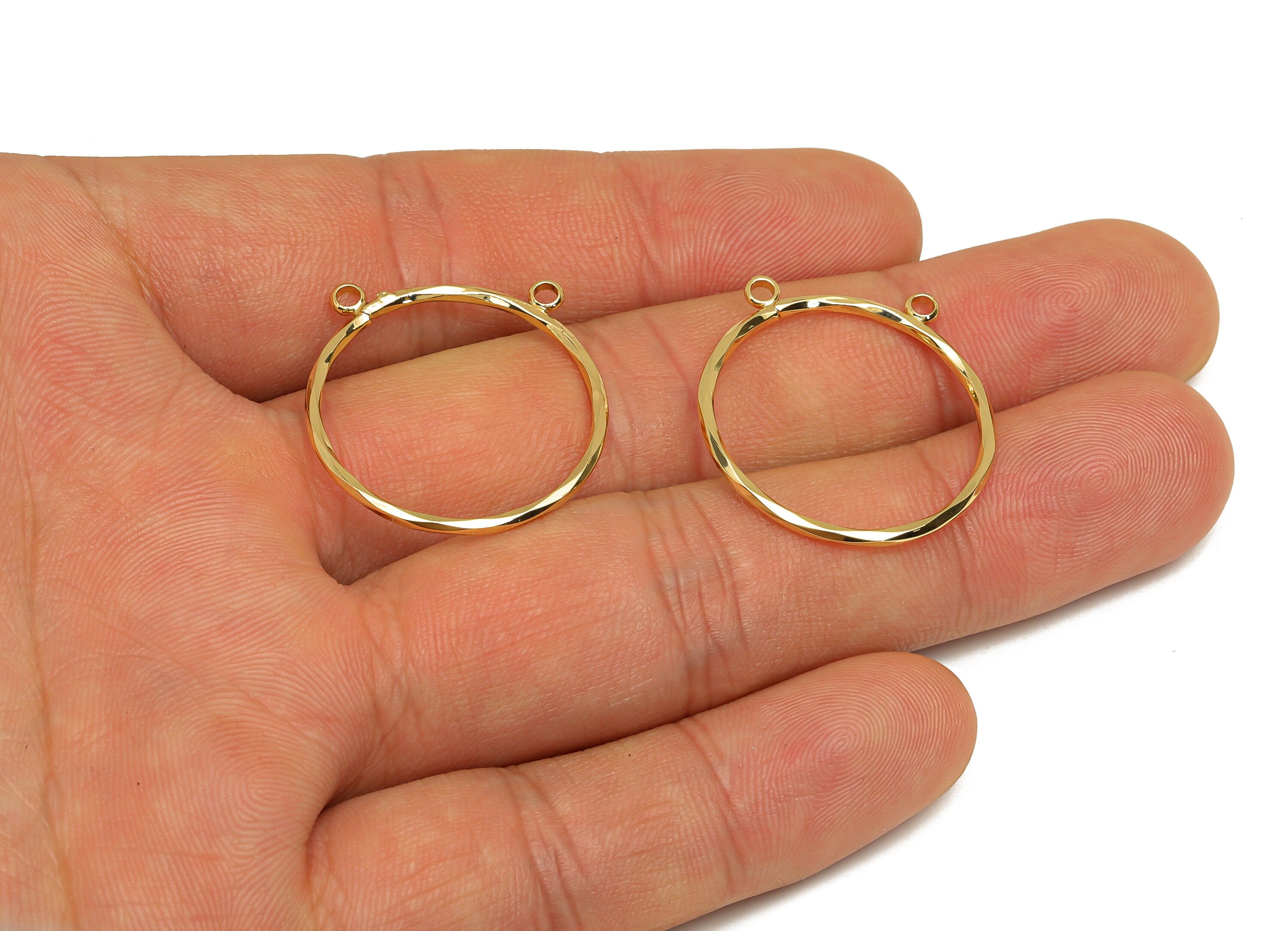 Brass Round Earring Connector - Textured Earring Charm - Round Necklace - Circle Earring Charm - 18K Real Gold Plating - 25x25x1mm - RGP6760 - DOMEDBAZAAR