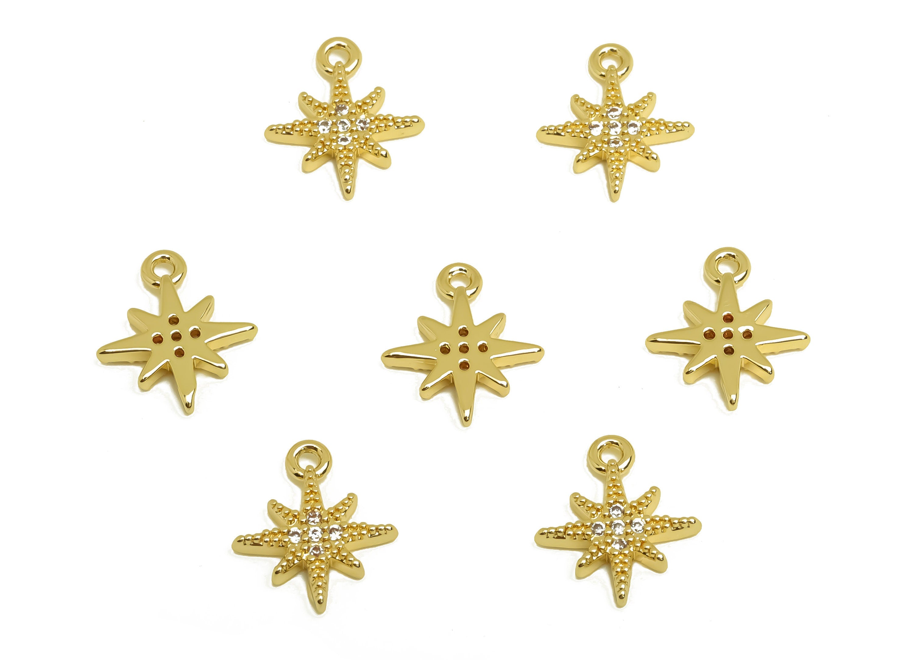 Brass Star Earring CZ Charm - Brass Mini North Star Earring Charm - Cubic Zircon Earring Charm - 18K Real Gold Plating - 11x9x1mm - RGP6761 - DOMEDBAZAAR