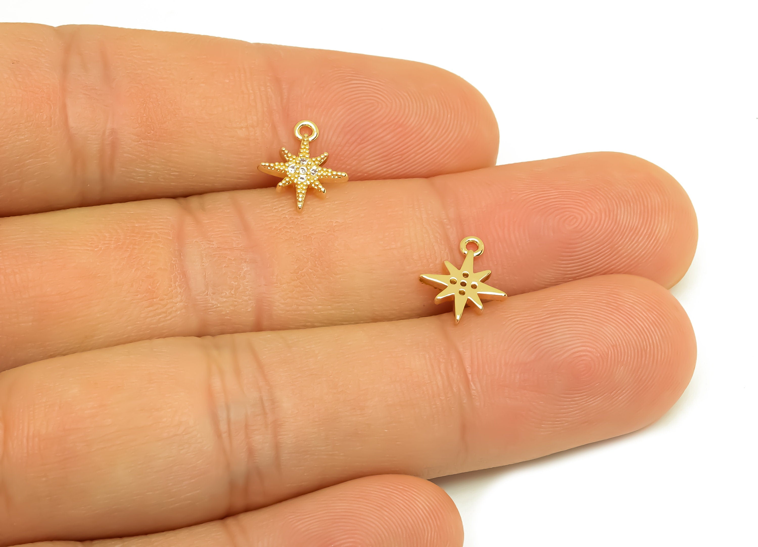Brass Star Earring CZ Charm - Brass Mini North Star Earring Charm - Cubic Zircon Earring Charm - 18K Real Gold Plating - 11x9x1mm - RGP6761 - DOMEDBAZAAR