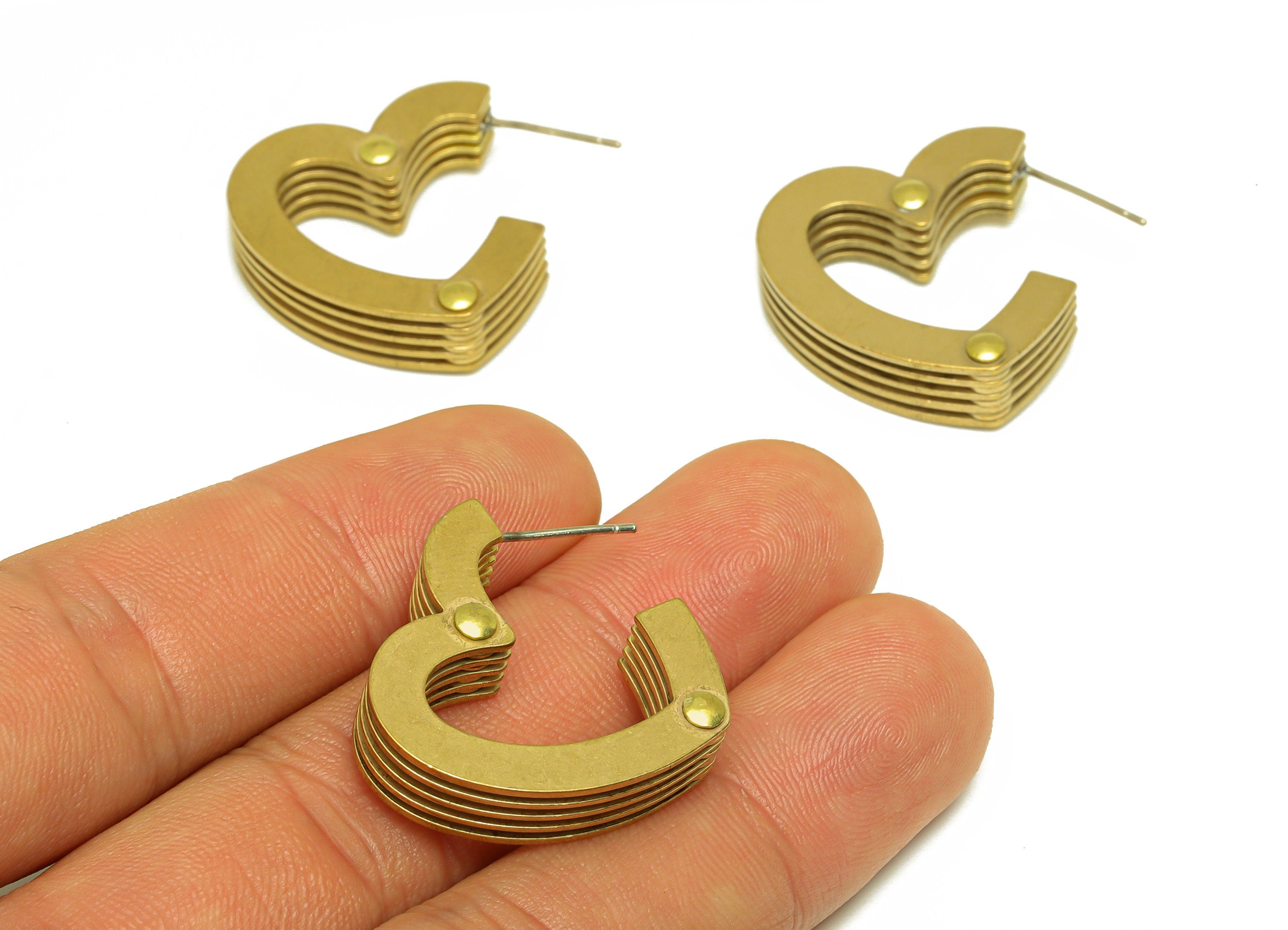 Brass Hoop Heart Earring Stud - Raw Brass Thick Heart Earring Post - Brass Open Hoop Thick Heart Earring Post - 24.9x23.9x6.8mm - PP10612 - DOMEDBAZAAR