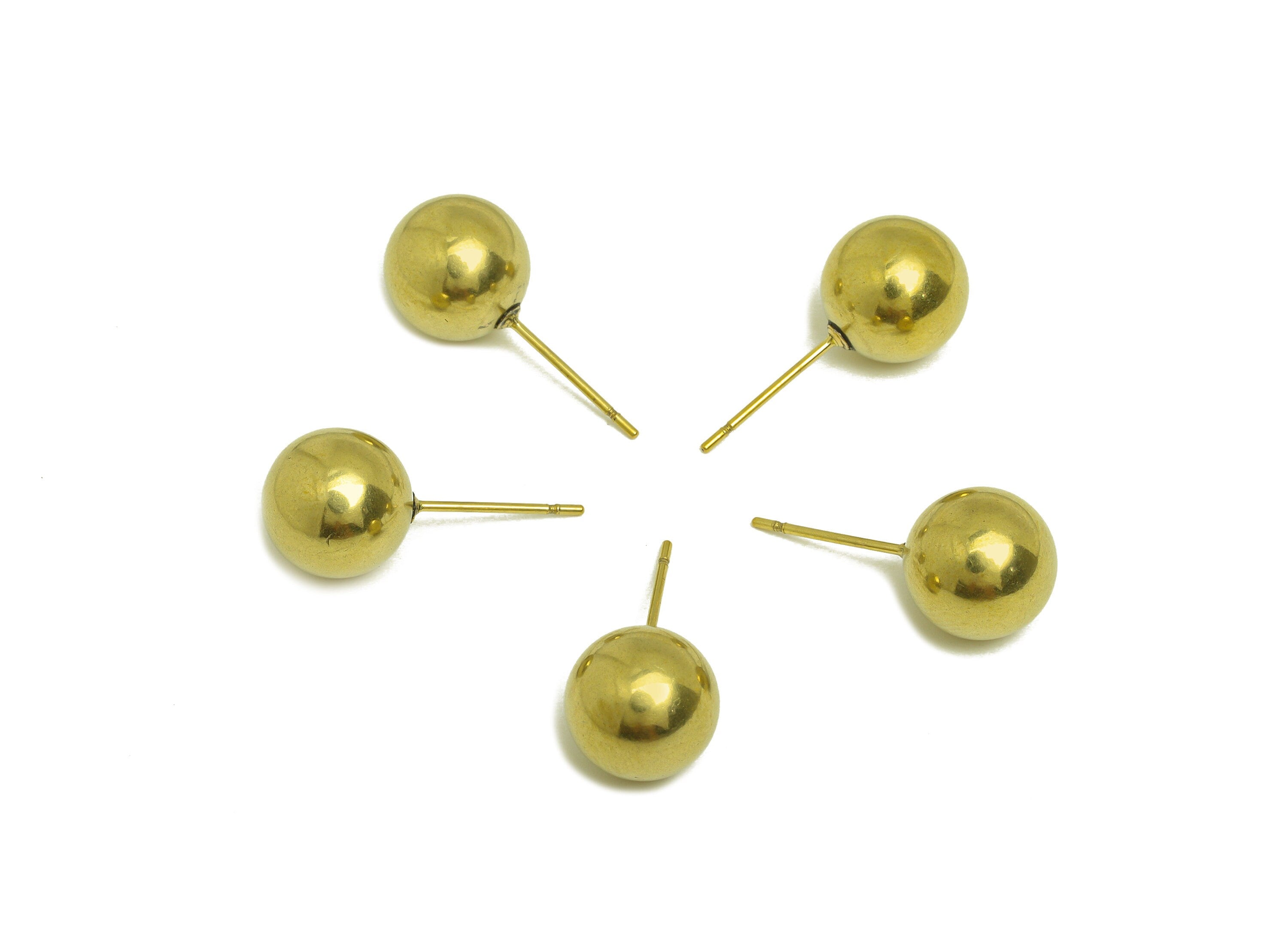 10mm Brass Ball Earring Stud - Raw Brass Bead Earring Post - Brass Round Ball Earring Post - Geometry Earring Post - 10x10x10mm - PP10546 - DOMEDBAZAAR