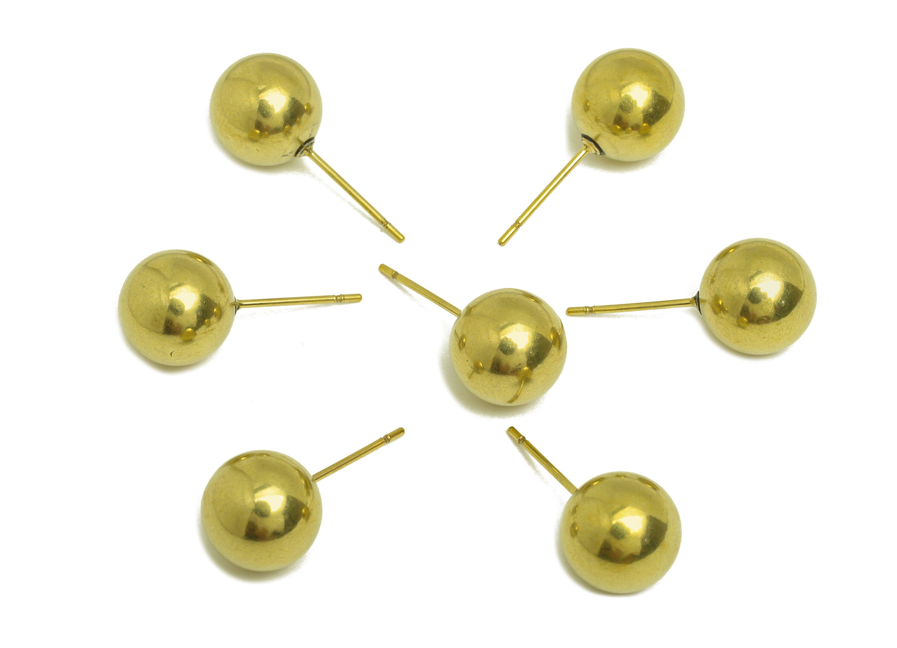 10mm Brass Ball Earring Stud - Raw Brass Bead Earring Post - Brass Round Ball Earring Post - Geometry Earring Post - 10x10x10mm - PP10546 - DOMEDBAZAAR