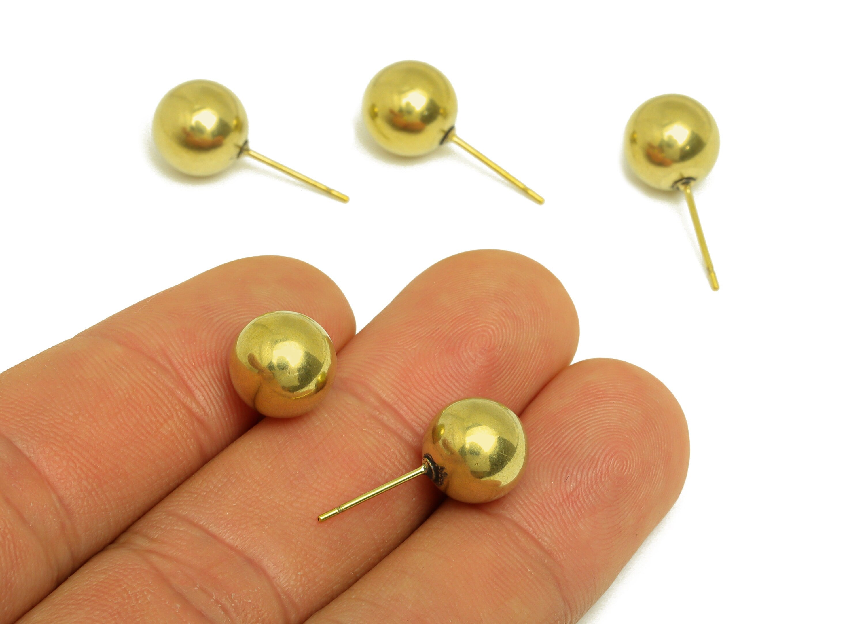 10mm Brass Ball Earring Stud - Raw Brass Bead Earring Post - Brass Round Ball Earring Post - Geometry Earring Post - 10x10x10mm - PP10546 - DOMEDBAZAAR