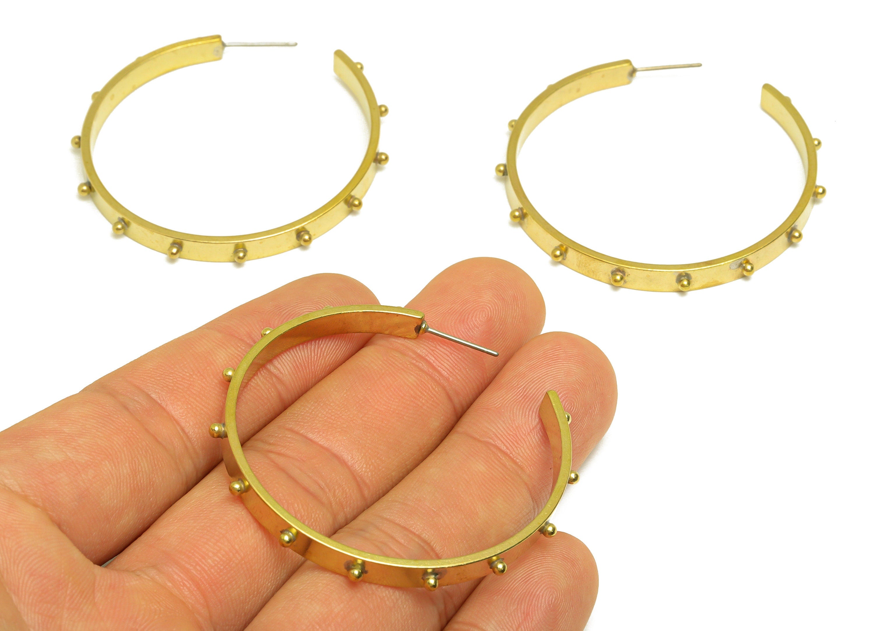 Brass Hoop C Earring Stud - Raw Brass Large Hoop Earring Post - Brass Open Hoop Earring Post - 316 Stainless Steel - 49x46.8x4mm - PP10611 - DOMEDBAZAAR