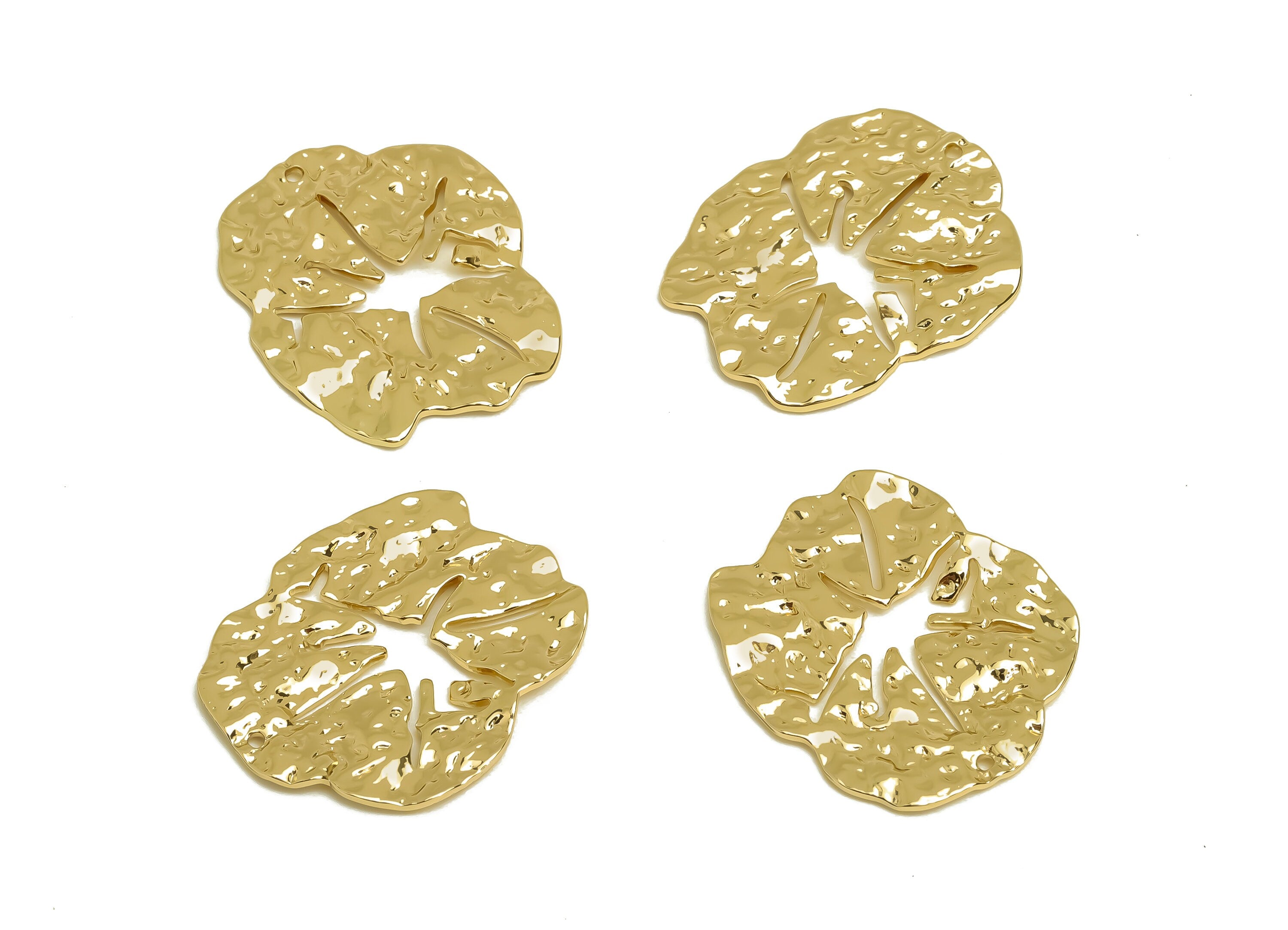 Brass Leaf Earring Charm - Brass Textured Leaf Earring Charms - Brass Lotus Leaf Pendant - 18K Real Gold Plating - 25.4x21.06x1mm - RGP6765 - DOMEDBAZAAR