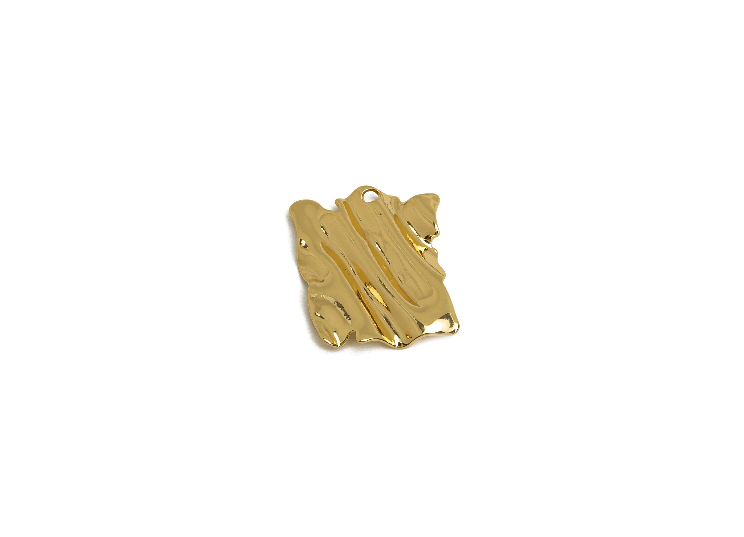Brass Wavy Earring Charm - Brass Wavy Rectangle Earring Charms - Brass Wavy Geometry Pendant - 18K Real Gold Plating - 15x13x1mm - RGP6771 - DOMEDBAZAAR