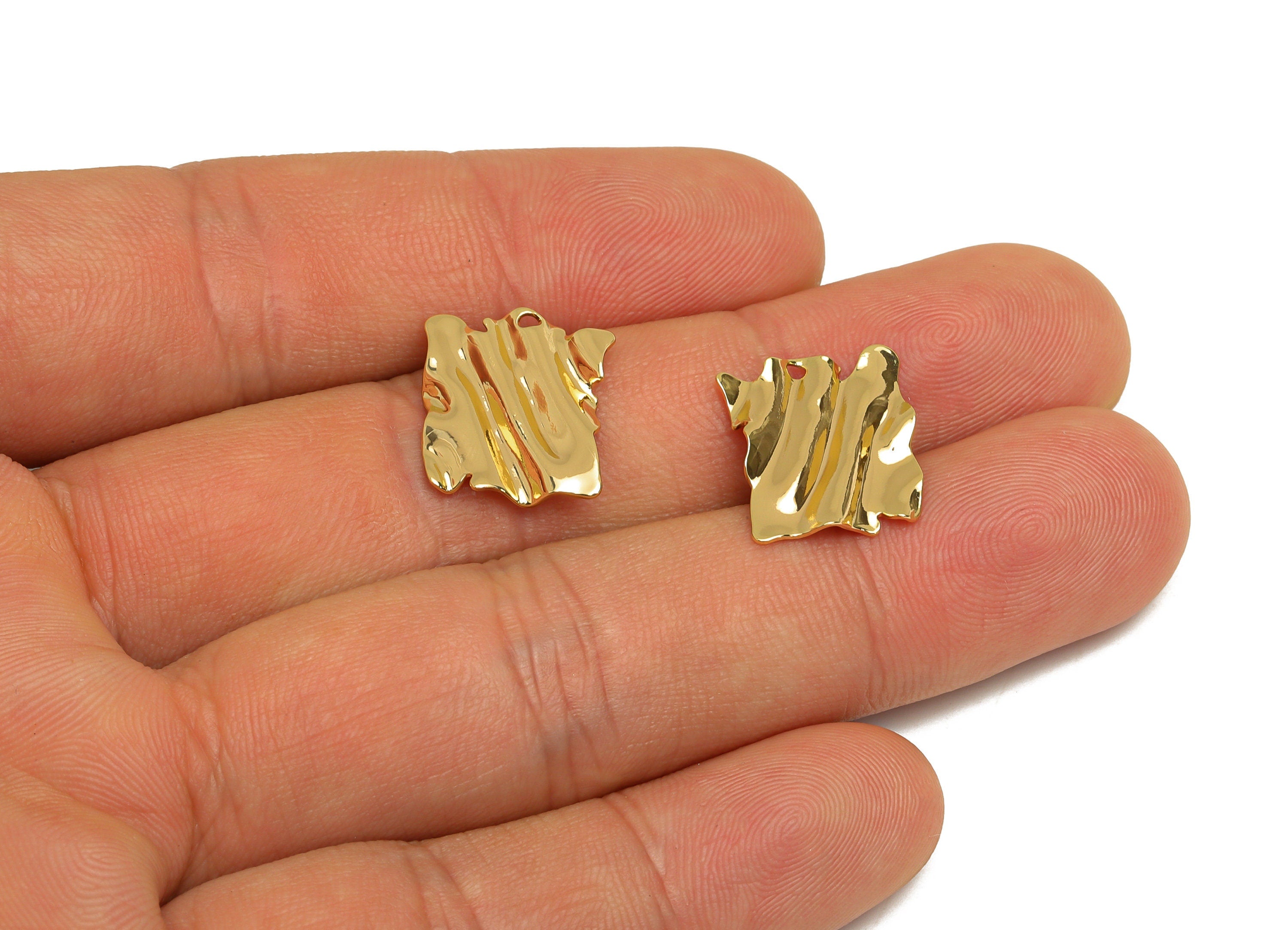 Brass Wavy Earring Charm - Brass Wavy Rectangle Earring Charms - Brass Wavy Geometry Pendant - 18K Real Gold Plating - 15x13x1mm - RGP6771 - DOMEDBAZAAR