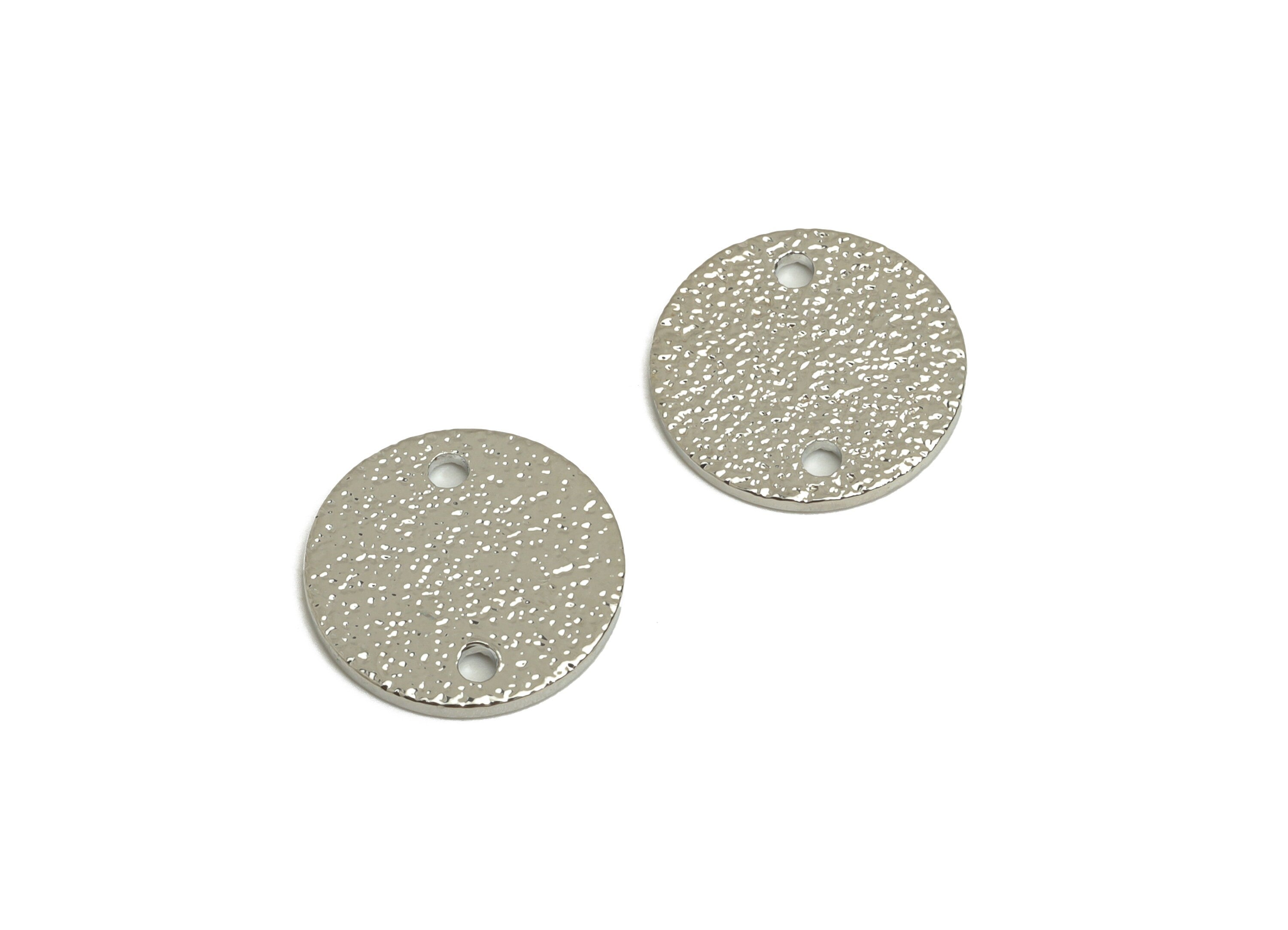 Brass Round Earring Connector - Brass Textured Circle Earring Charm - Brass Textured Connector - 18K Real White Plating - 12x12x1mm -RGP6768 - DOMEDBAZAAR