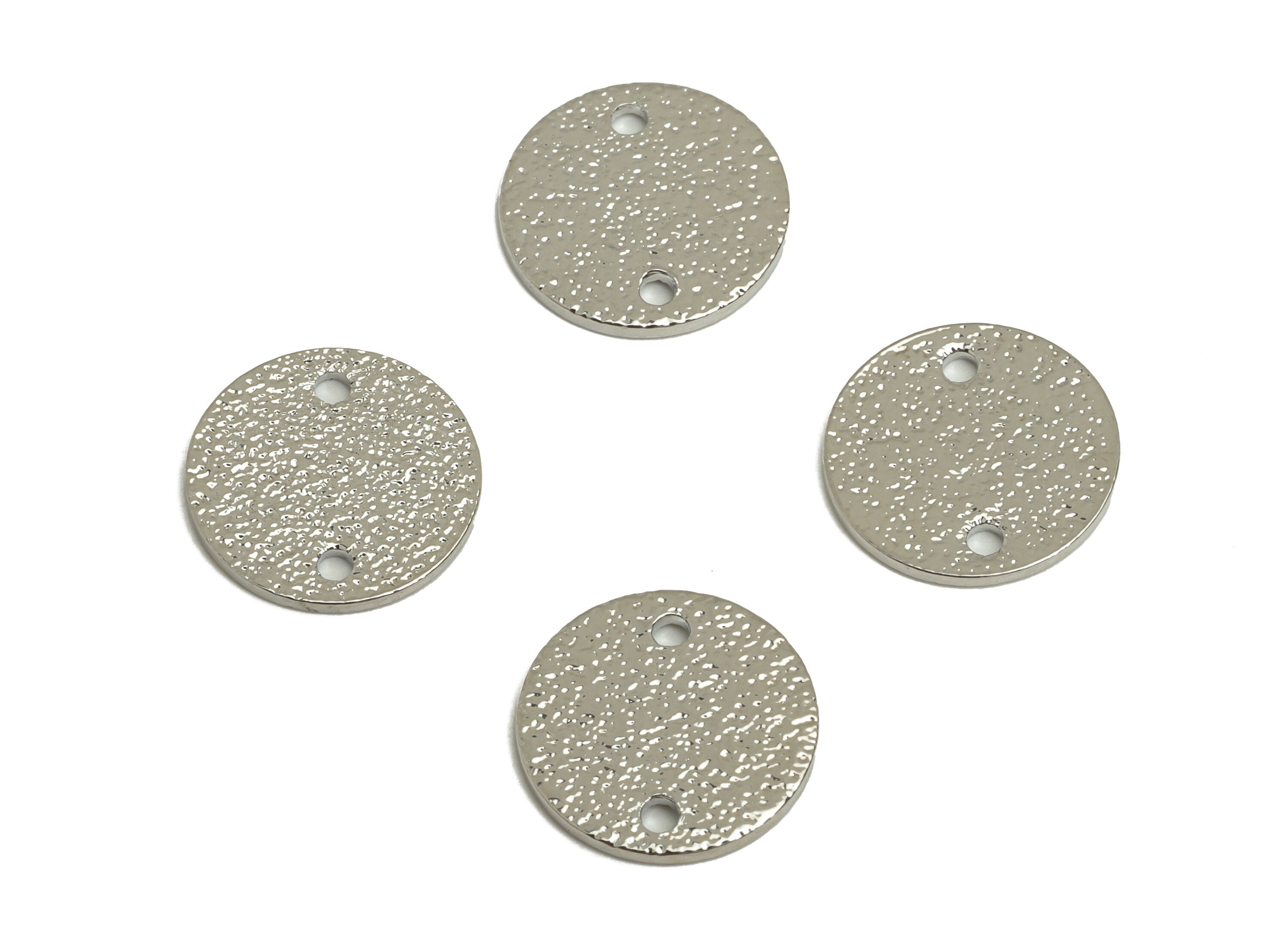 Brass Round Earring Connector - Brass Textured Circle Earring Charm - Brass Textured Connector - 18K Real White Plating - 12x12x1mm -RGP6768 - DOMEDBAZAAR