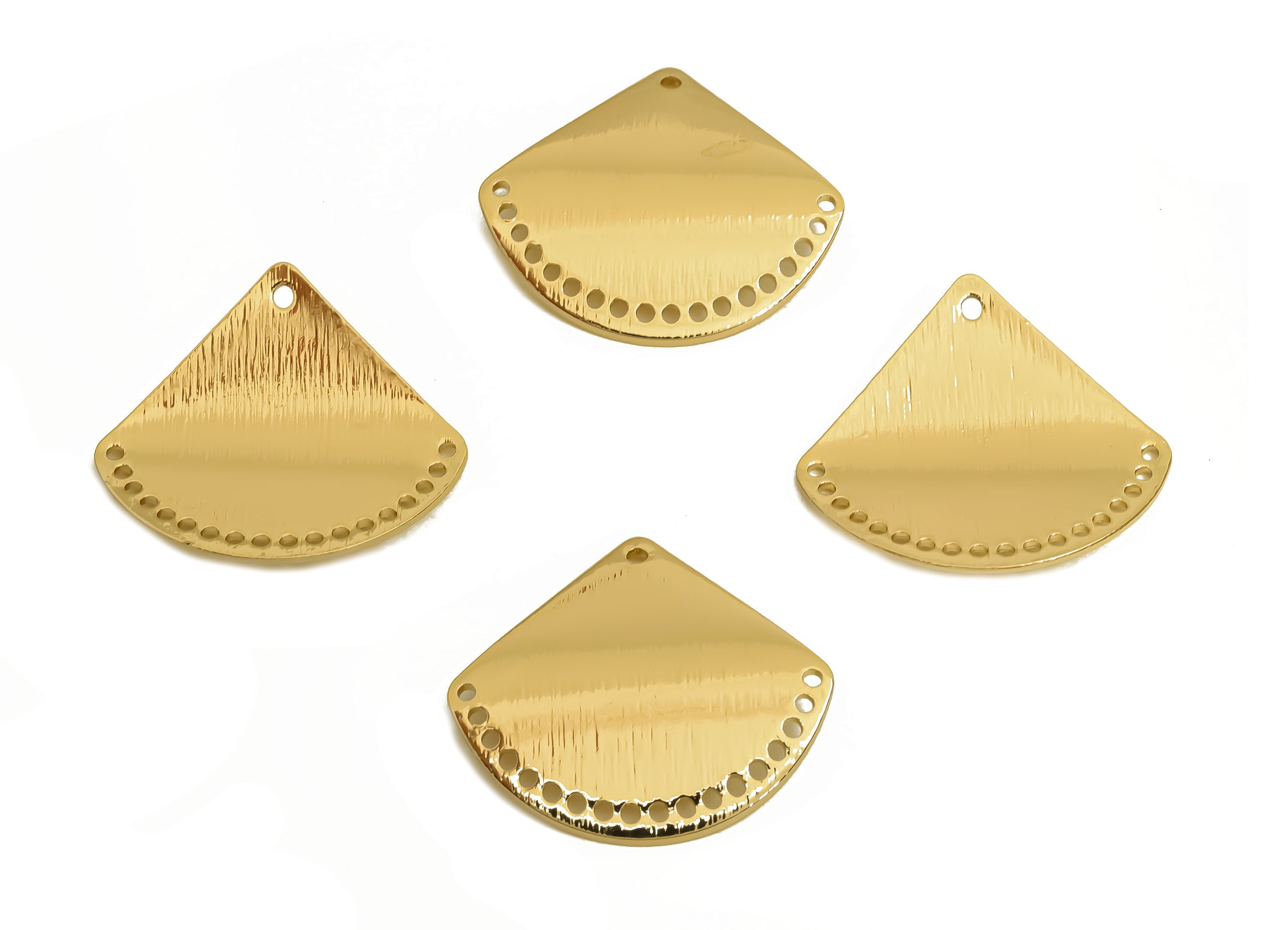 Brass Fan Tassel Connector - Brass Bent Fan Earring Charm - Raw Brass Fan Connector - 18K Real Gold Plating - 23.19x24.95x1mm - RGP6766 - DOMEDBAZAAR