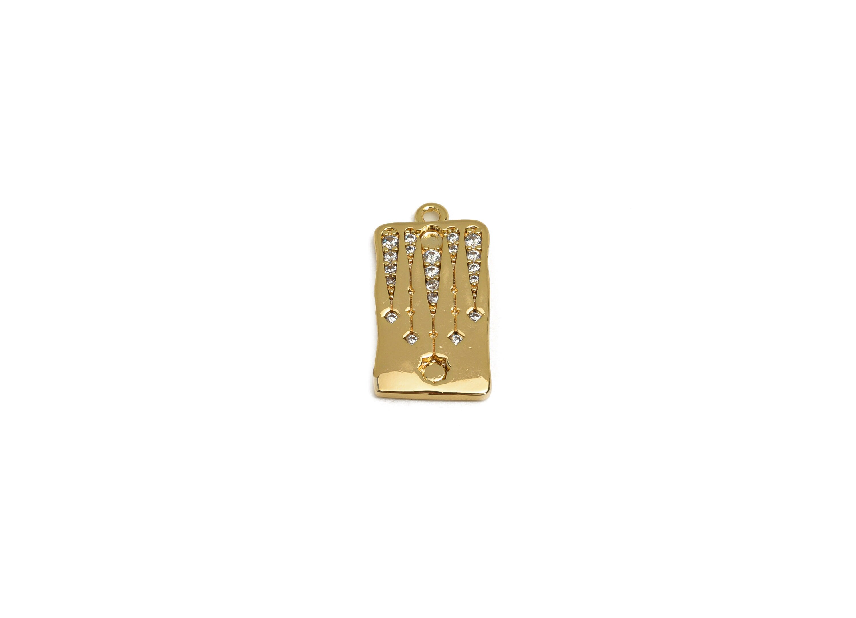 Brass CZ Rectangle Earring Charm - Brass Pattern Star Earring Charms - Cubic Zircon Pendant - 18K Real Gold Plating - 19x10x1.9mm - RGP6777 - DOMEDBAZAAR