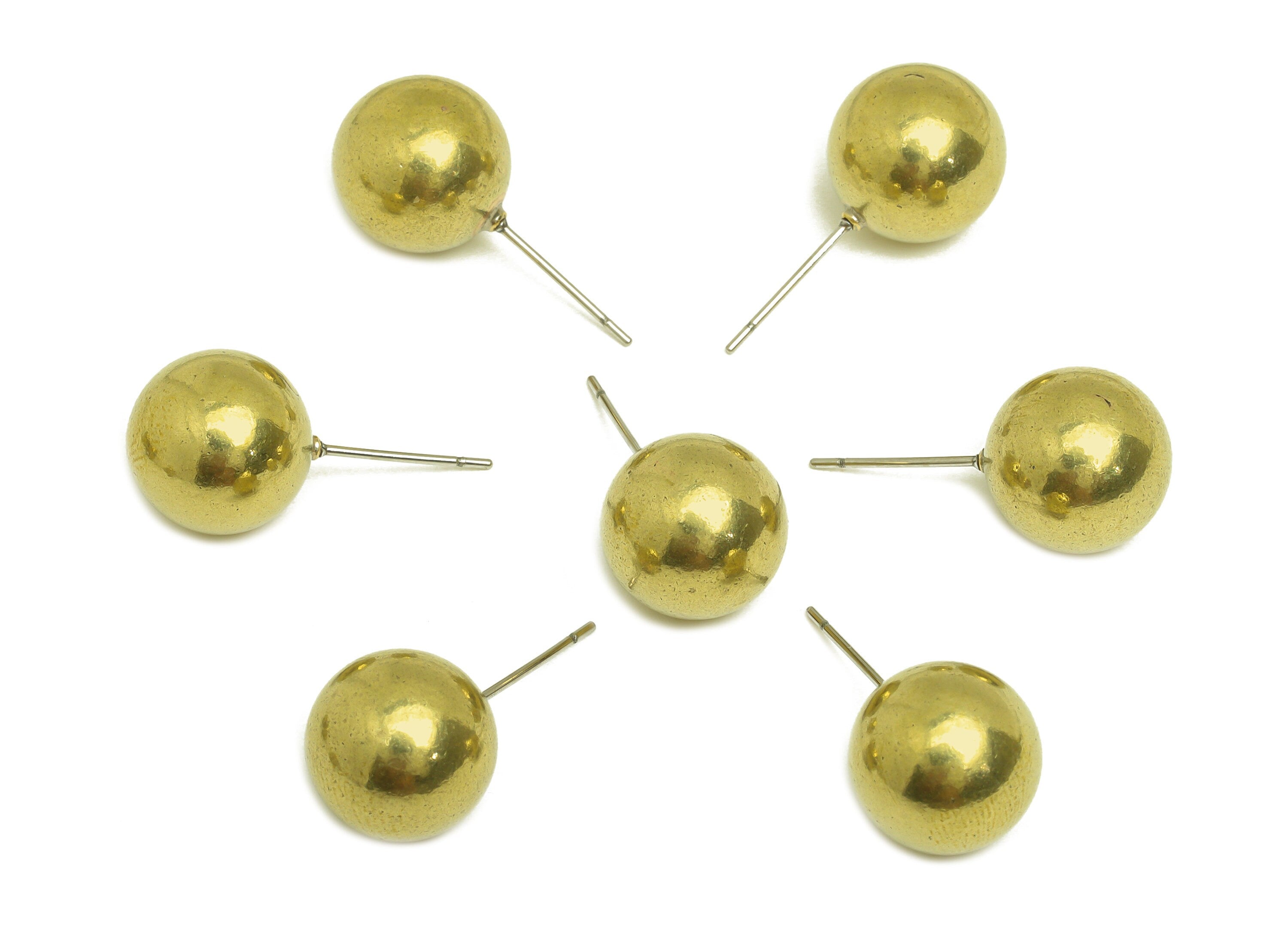12mm Brass Ball Earring Stud - Raw Brass Bead Earring Post - Brass Round Ball Earring Post - Geometry Earring Post - 12x12x12mm - PP10547 - DOMEDBAZAAR