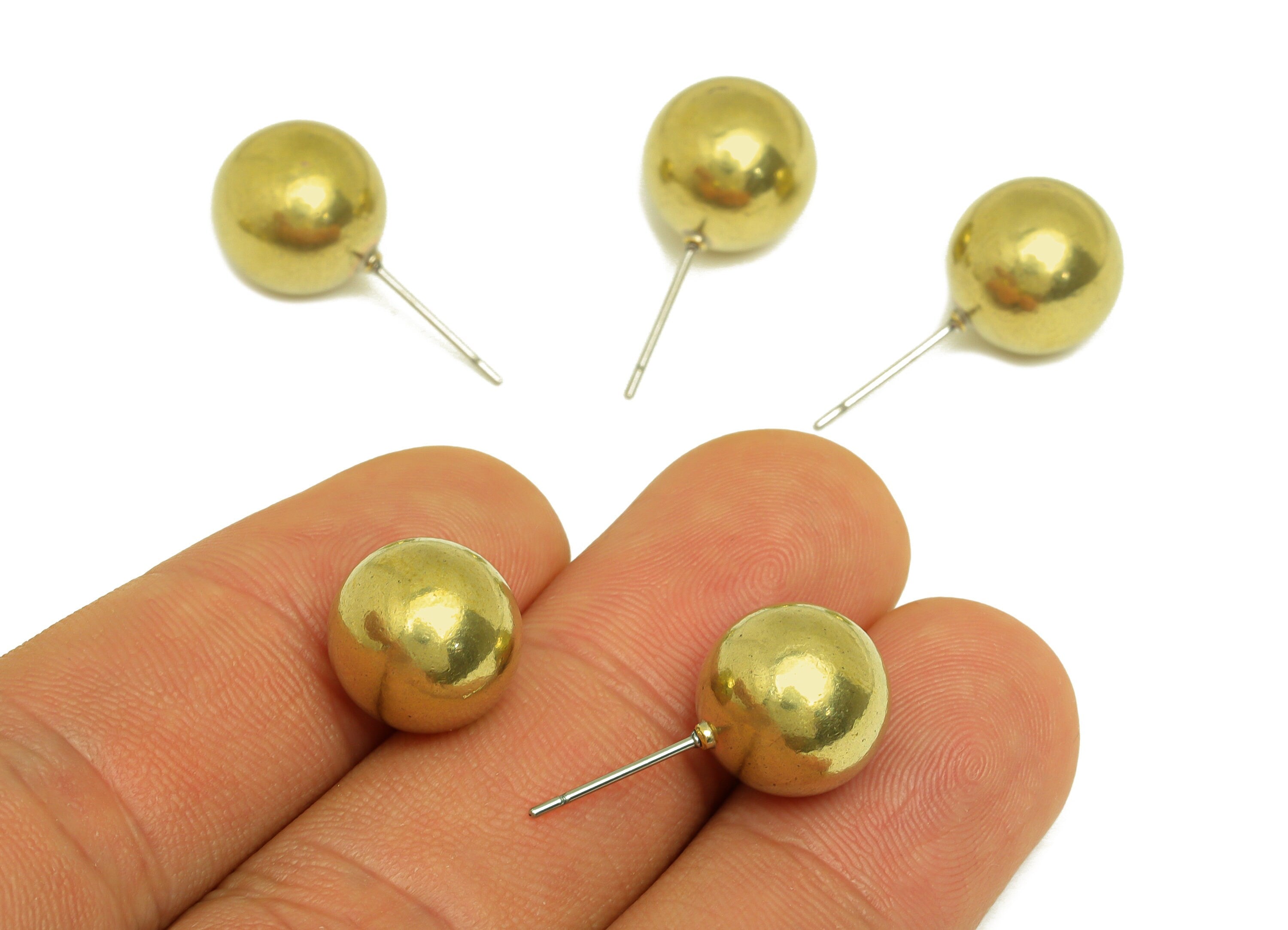 12mm Brass Ball Earring Stud - Raw Brass Bead Earring Post - Brass Round Ball Earring Post - Geometry Earring Post - 12x12x12mm - PP10547 - DOMEDBAZAAR