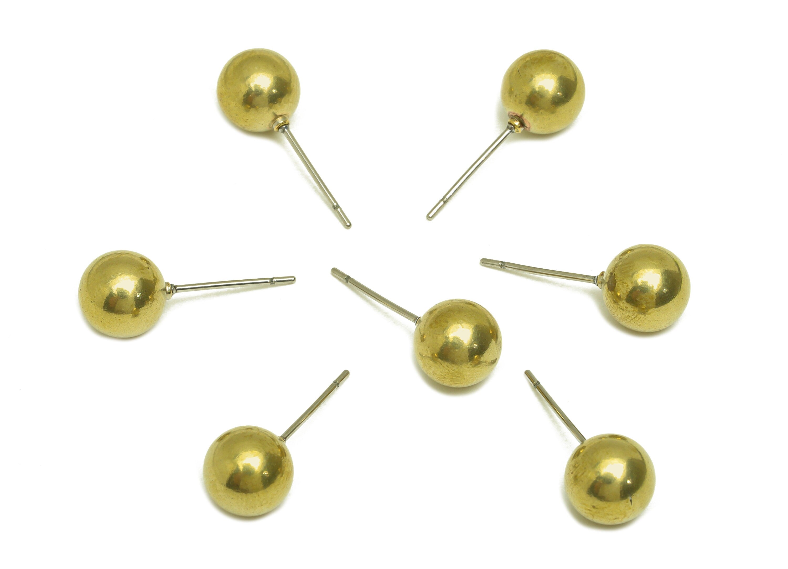 8mm Brass Ball Earring Stud - Raw Brass Bead Earring Post - Brass Round Ball Earring Post - Geometry Earring Post - 8x8x8mm - PP10545 - DOMEDBAZAAR