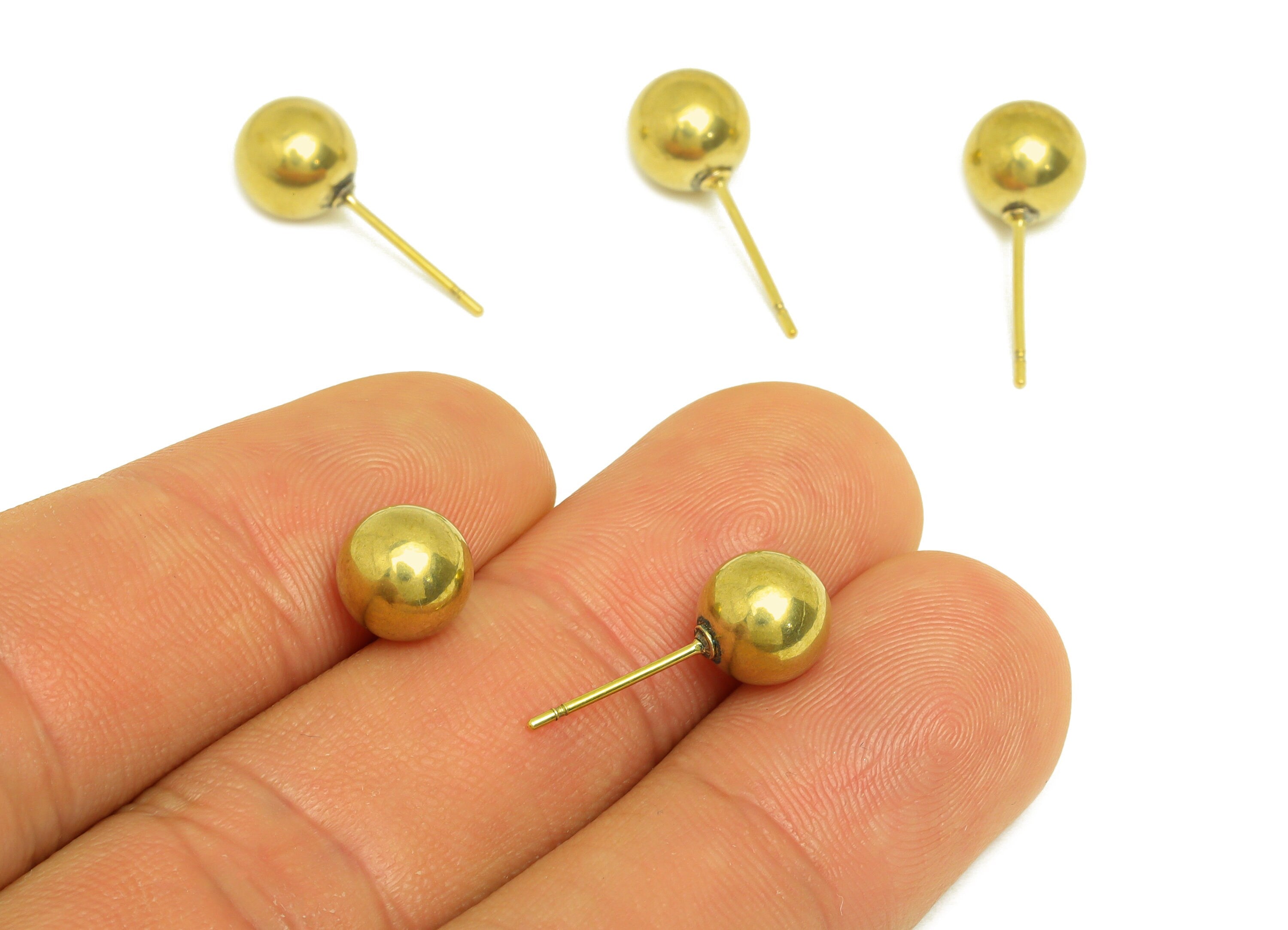 8mm Brass Ball Earring Stud - Raw Brass Bead Earring Post - Brass Round Ball Earring Post - Geometry Earring Post - 8x8x8mm - PP10544 - DOMEDBAZAAR