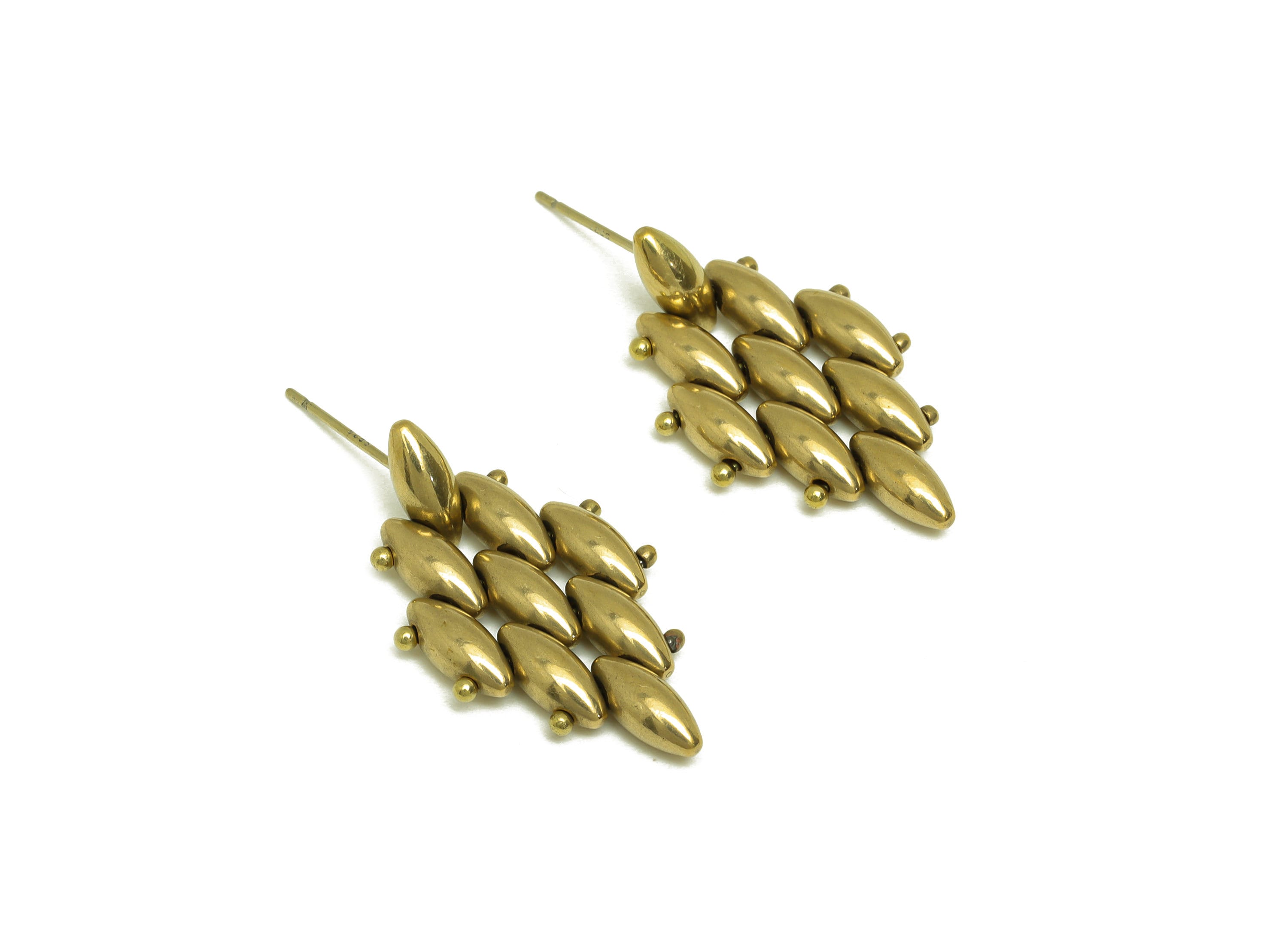 Brass Mesh Earring Stud - Raw Brass Rhombic Beaded Earring Post - Brass Beaded Earring Post - Silver Stud - 27x17x3.86mm - PP10574 - DOMEDBAZAAR