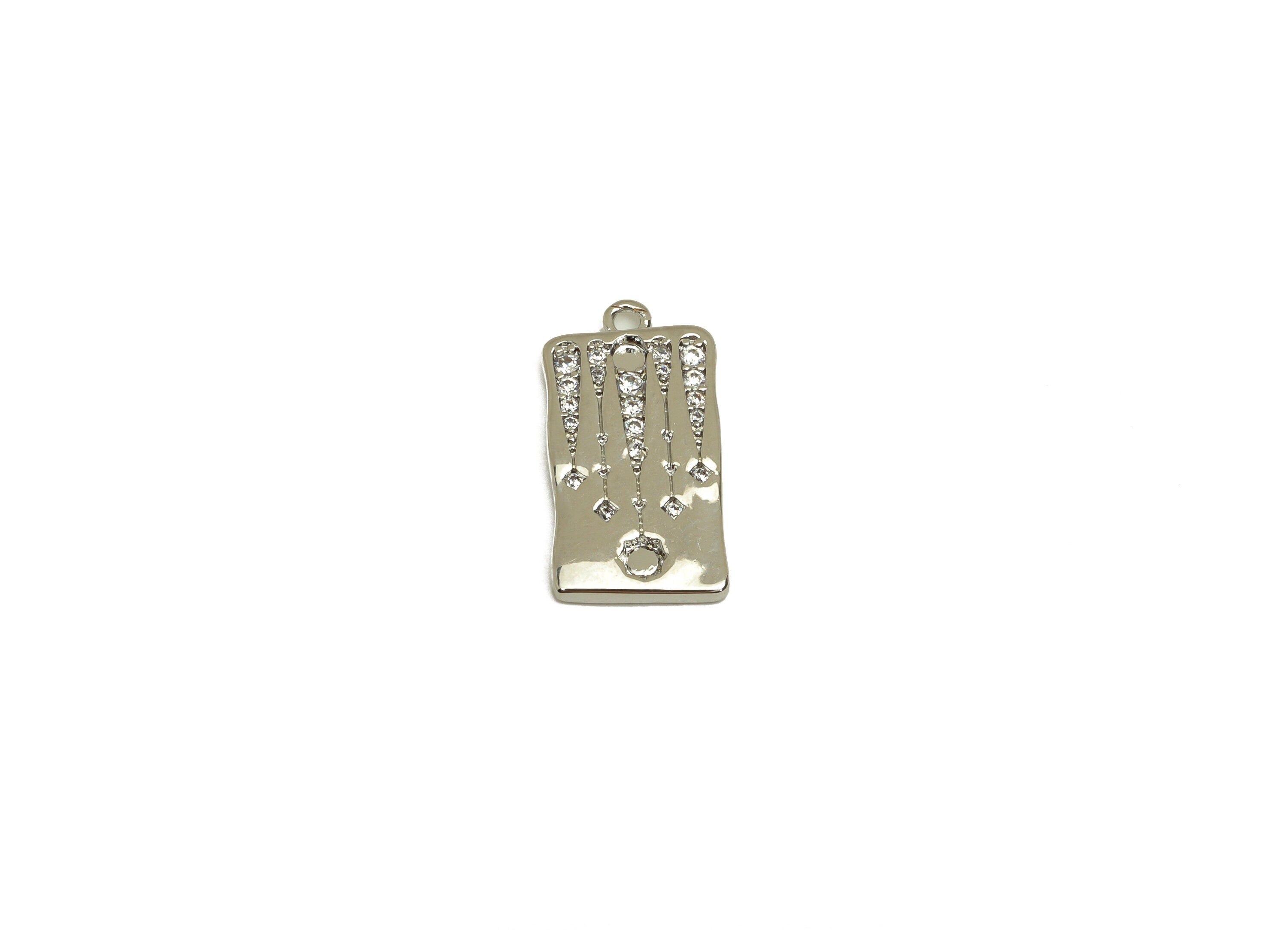 Brass CZ Rectangle Earring Charm - Brass Pattern Star Earring Charms - Cubic Zircon Pendant - 18K Real White Plating - 19x10x1.9mm - RGP6776 - DOMEDBAZAAR