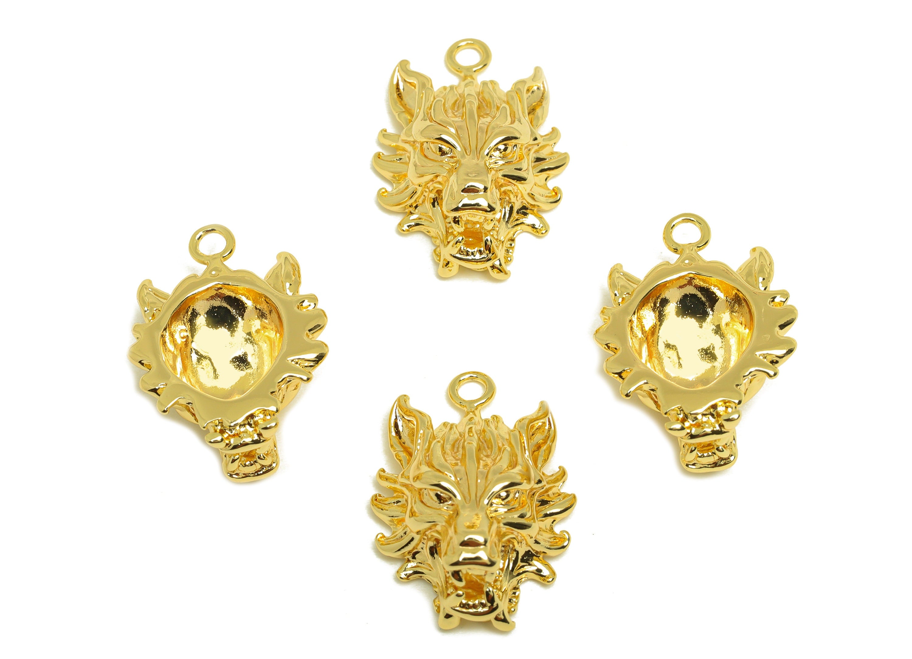 Brass Dragon Earring Charm - Brass Textured Dragon Earring Charms - Brass Figure Animal Pendant - 18K Real Gold Plating - 25x17x9mm -RGP6783 - DOMEDBAZAAR